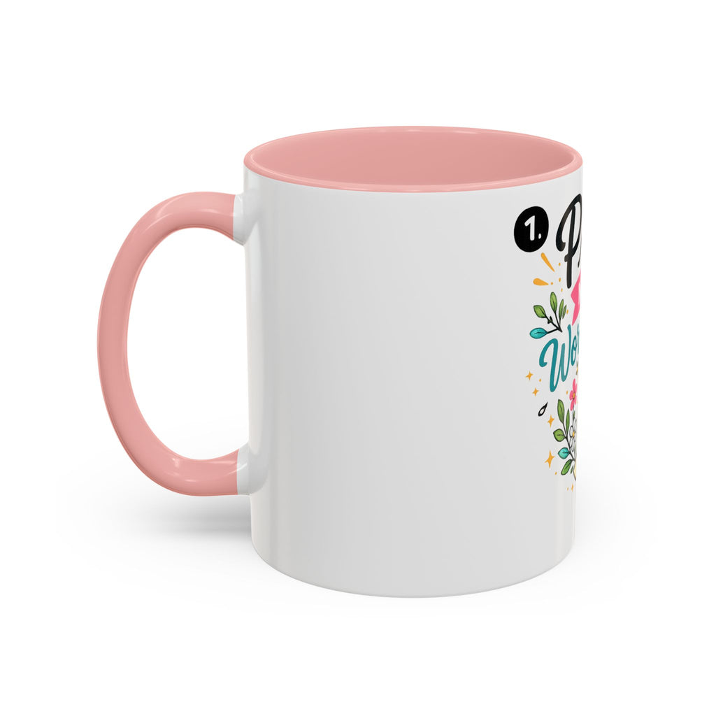 Pray More Worry Less Accent Coffee Mug — Inspirational Floral Prayer Gift (11/15oz)