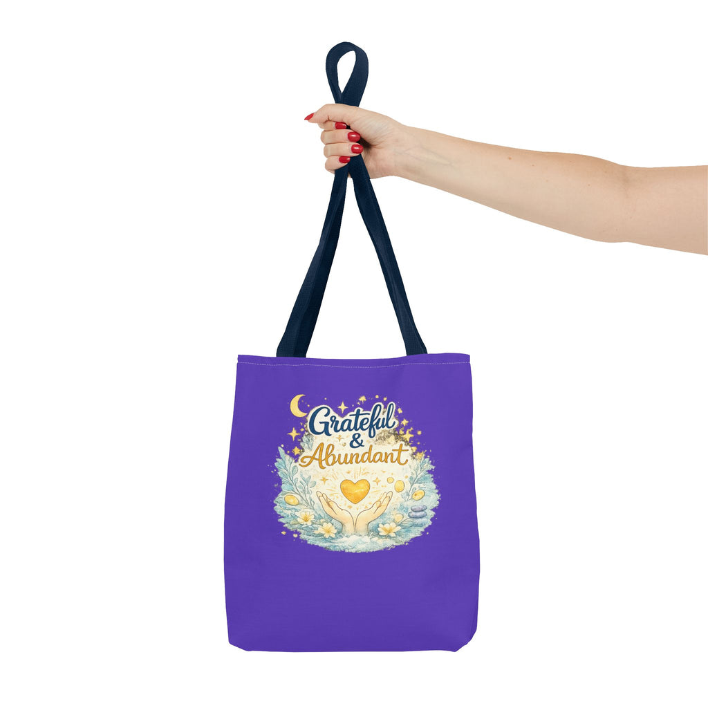 Grateful & Abundant Purple Tote Bag — Inspirational Everyday Shopper
