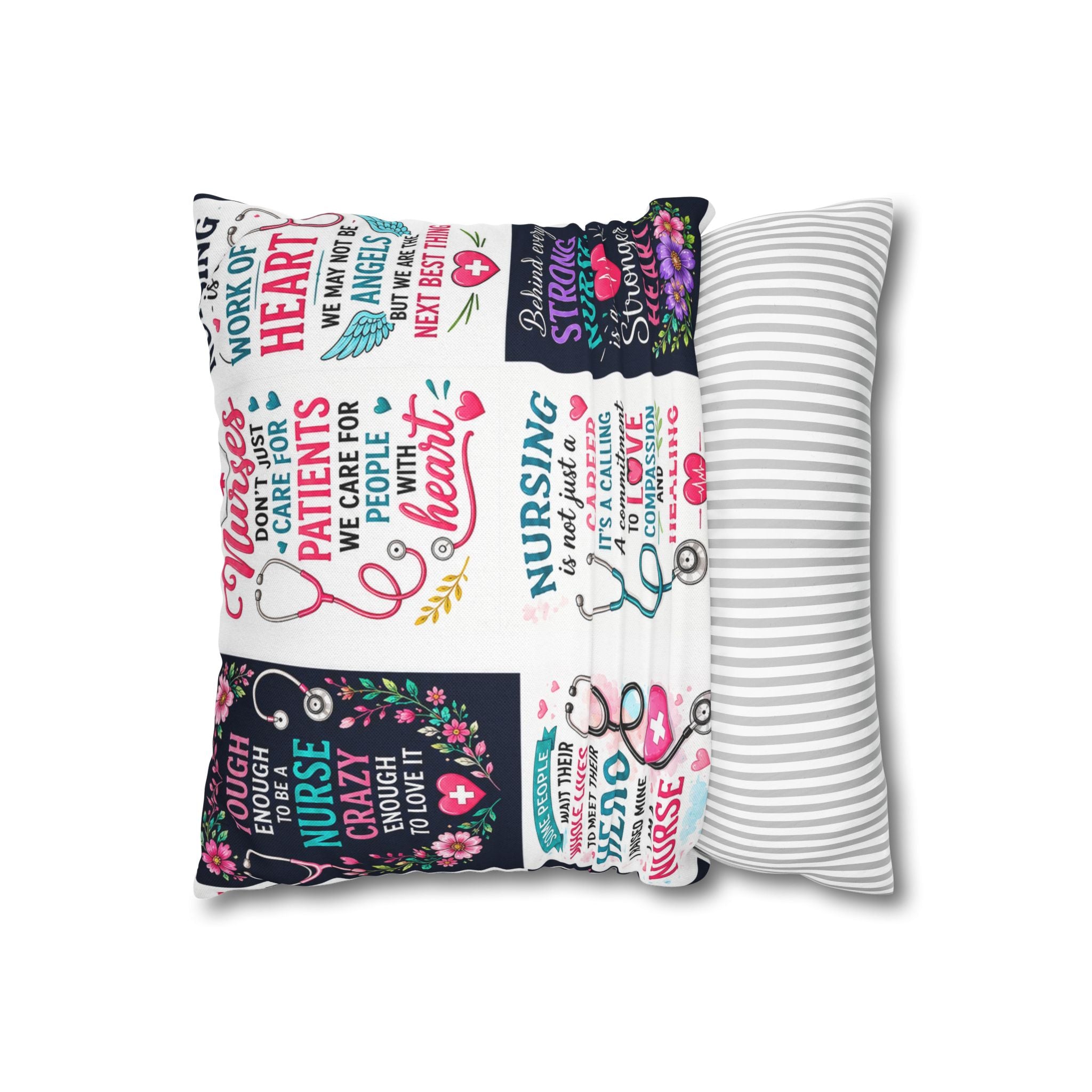 Nurse Quotes Patchwork Square Pillowcase — Inspirational Nursing Gifts