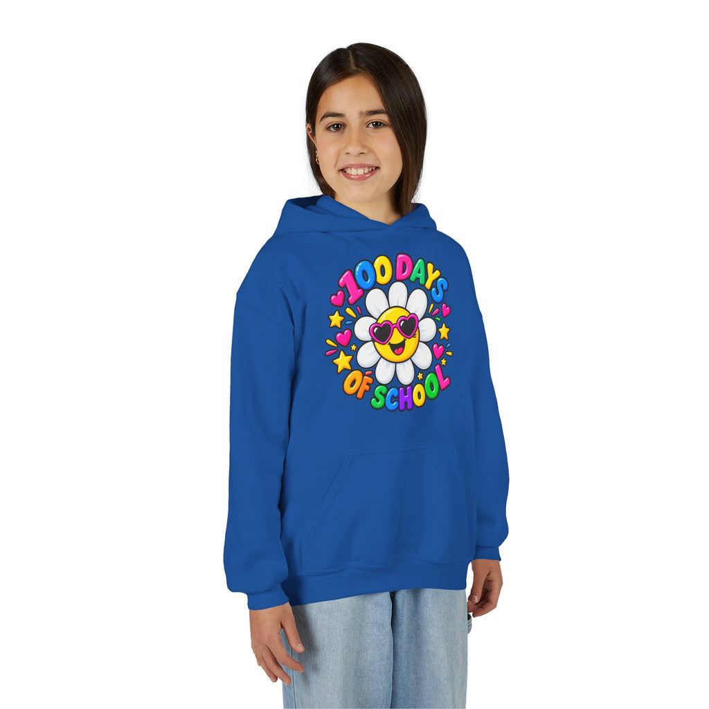 Youth Hoodie — “100 Days of School” Colorful Smiley Daisy Celebration