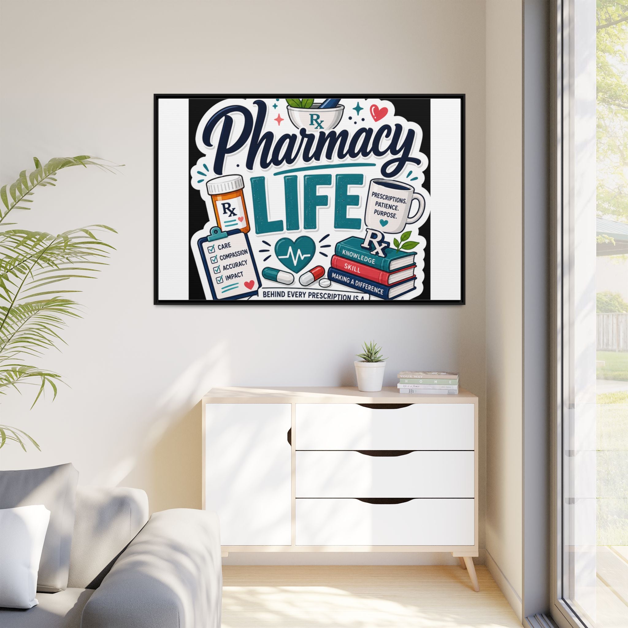 Pharmacy Life Framed Canvas Art — Colorful Pharmacist Wall Decor