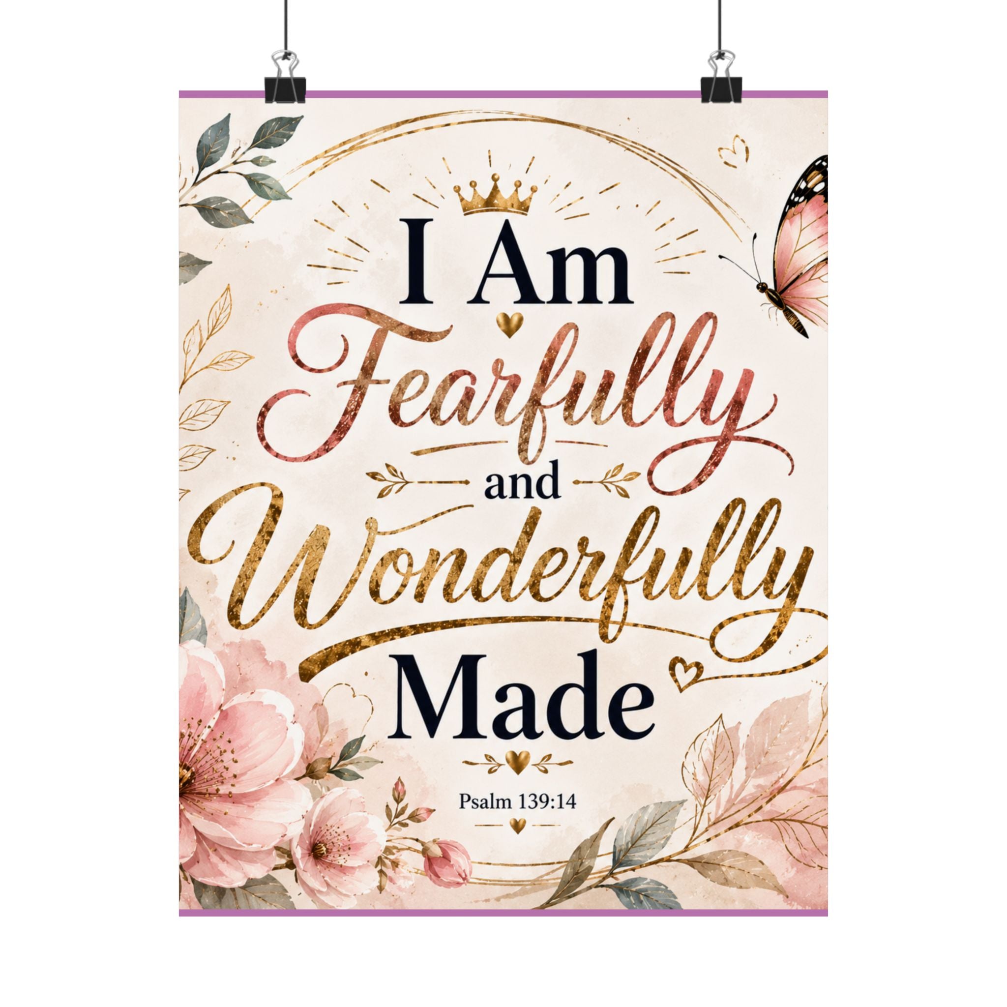 Fearfully & Wonderfully Made Vertical Poster — Inspirational Christian Wall Art (Psalm 139:14)