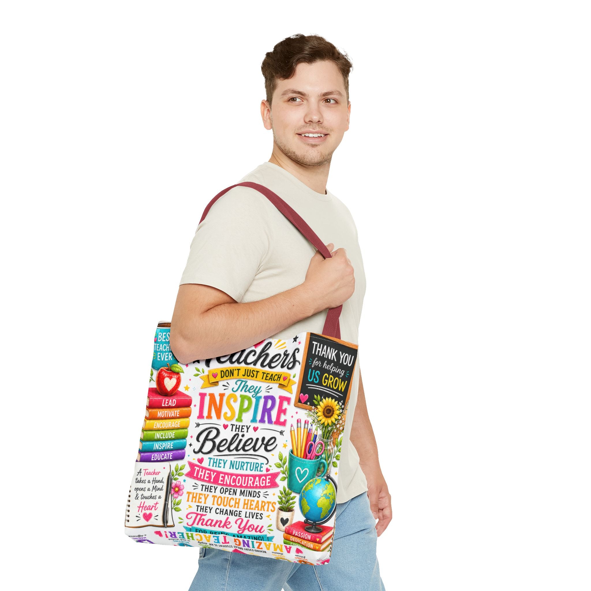 Teacher Appreciation Tote Bag — 'Teachers Inspire, They Believe' All-Over-Print Gift Tote