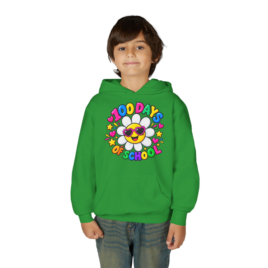 Youth Hoodie — “100 Days of School” Colorful Smiley Daisy Celebration
