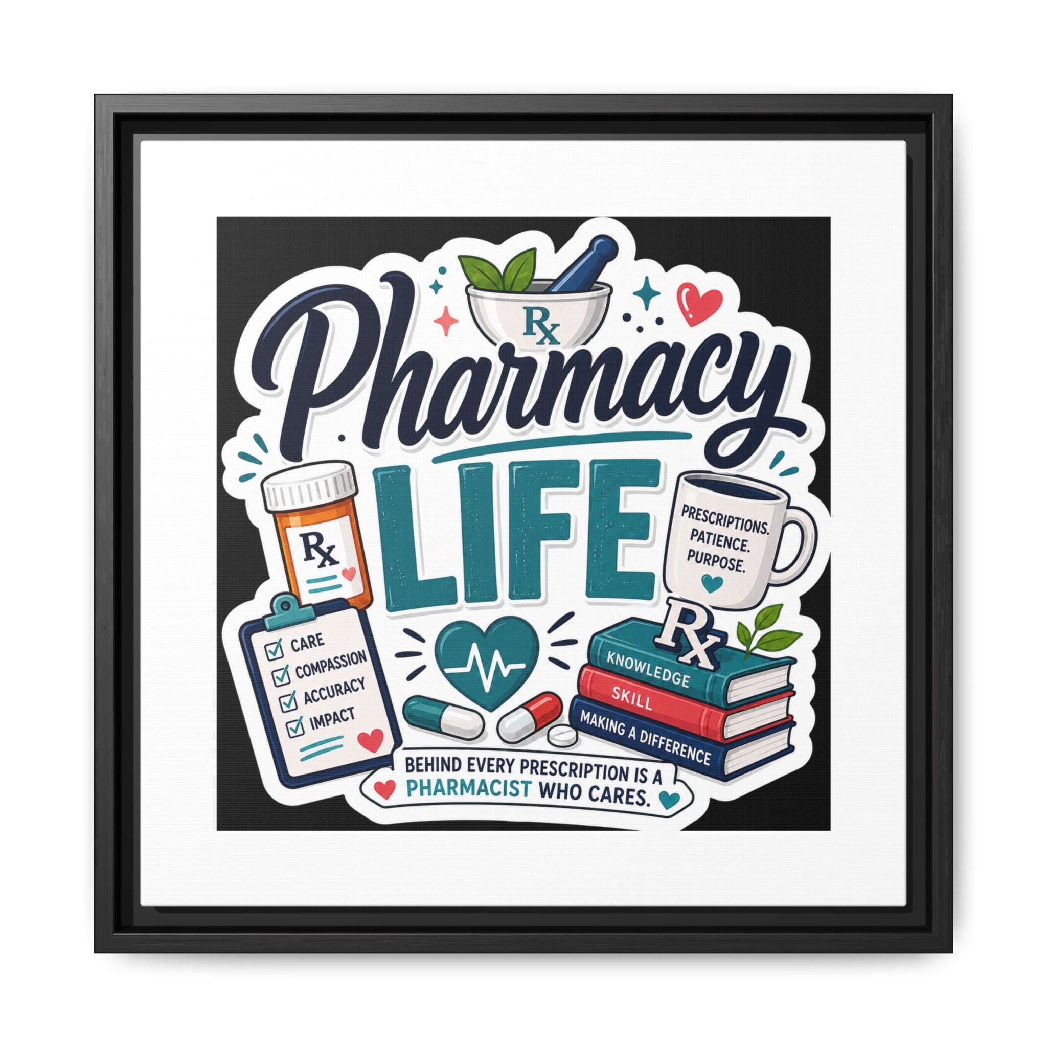 Pharmacy Life Framed Canvas Art — Colorful Pharmacist Wall Decor