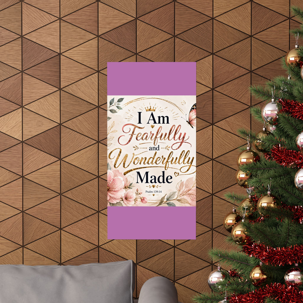 Fearfully & Wonderfully Made Vertical Poster — Inspirational Christian Wall Art (Psalm 139:14)