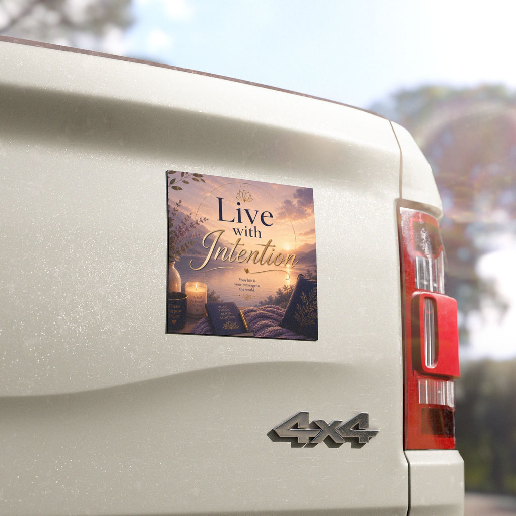 Live With Intention Car Magnet — Inspirational Scenic Affirmation