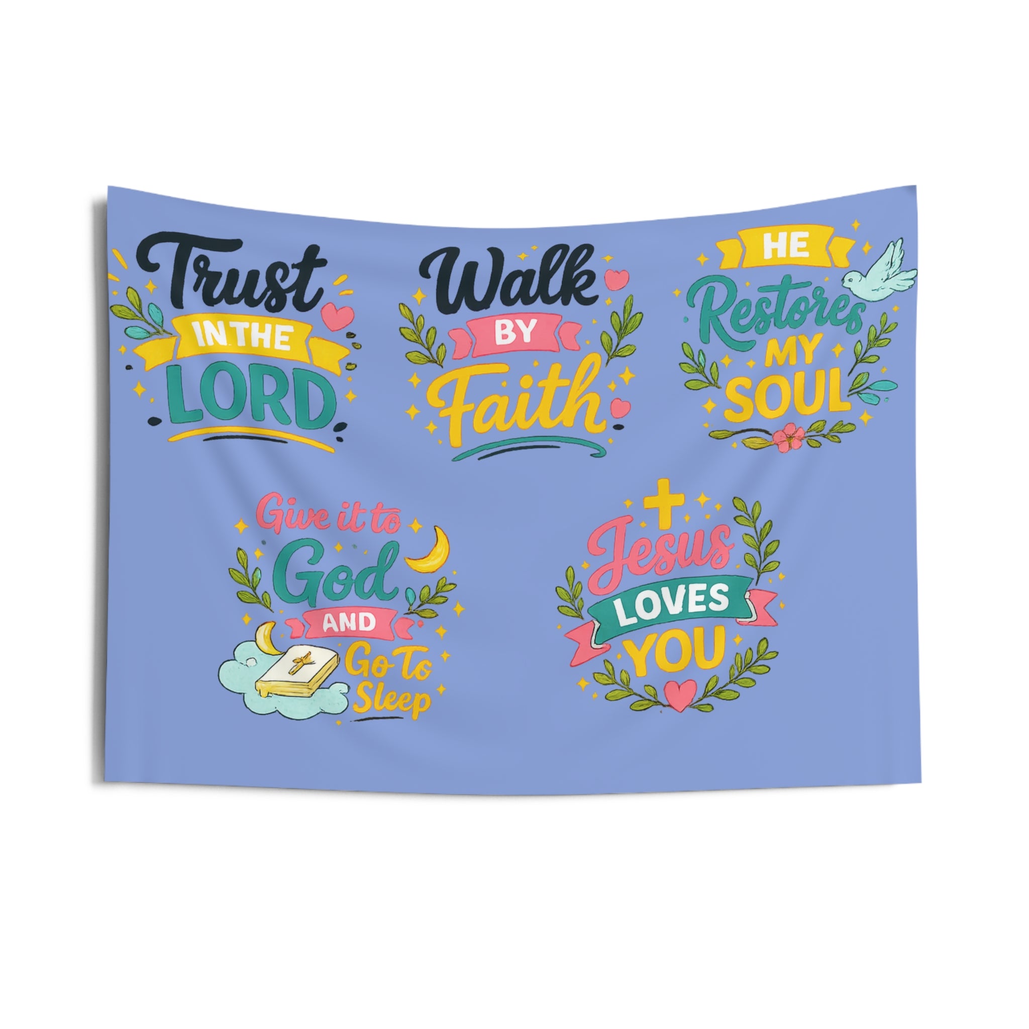Christian Inspirational Wall Tapestry — Bible Verse Faith Décor (Trust in the Lord, Walk by Faith, He Restores My Soul)