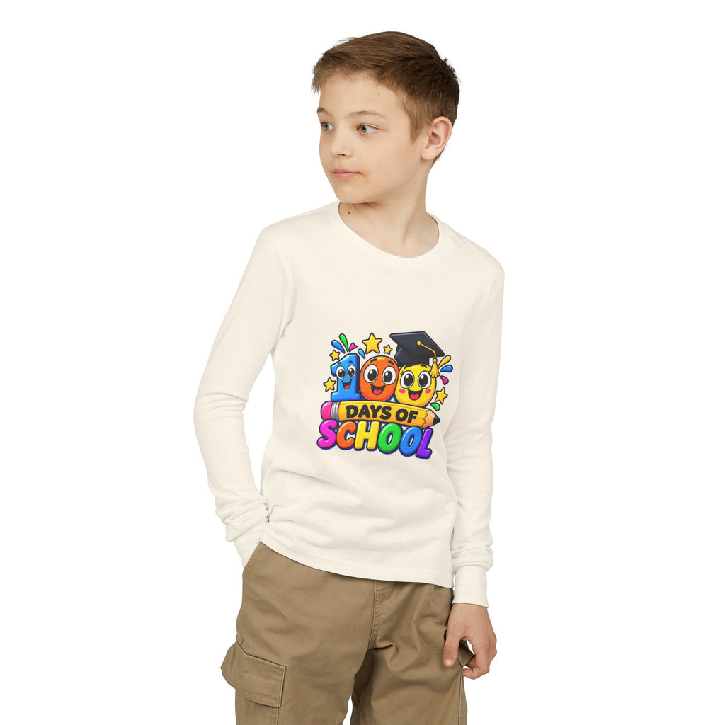 100 Days of School Youth Long Sleeve Tee – Colorful Graduation Mascots