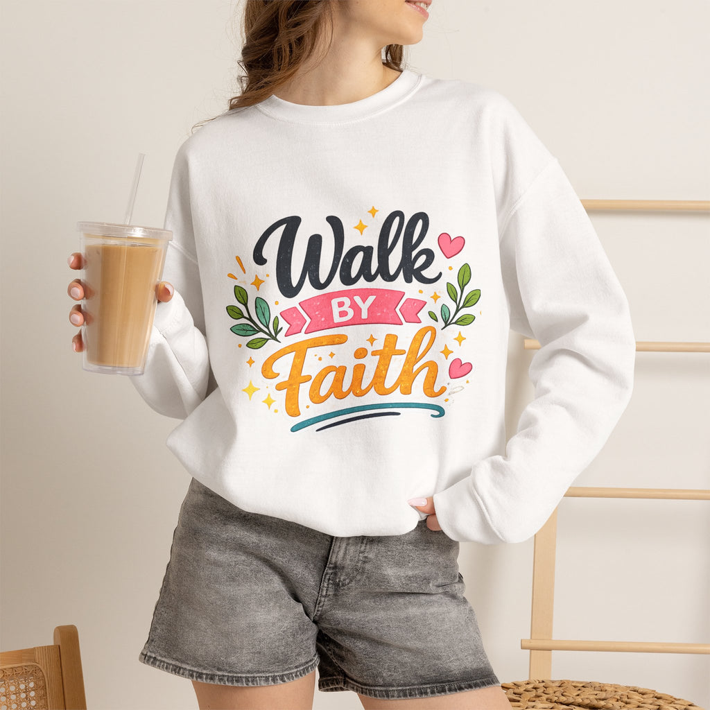 Walk By Faith Crewneck Sweatshirt — Inspirational Christian Pullover