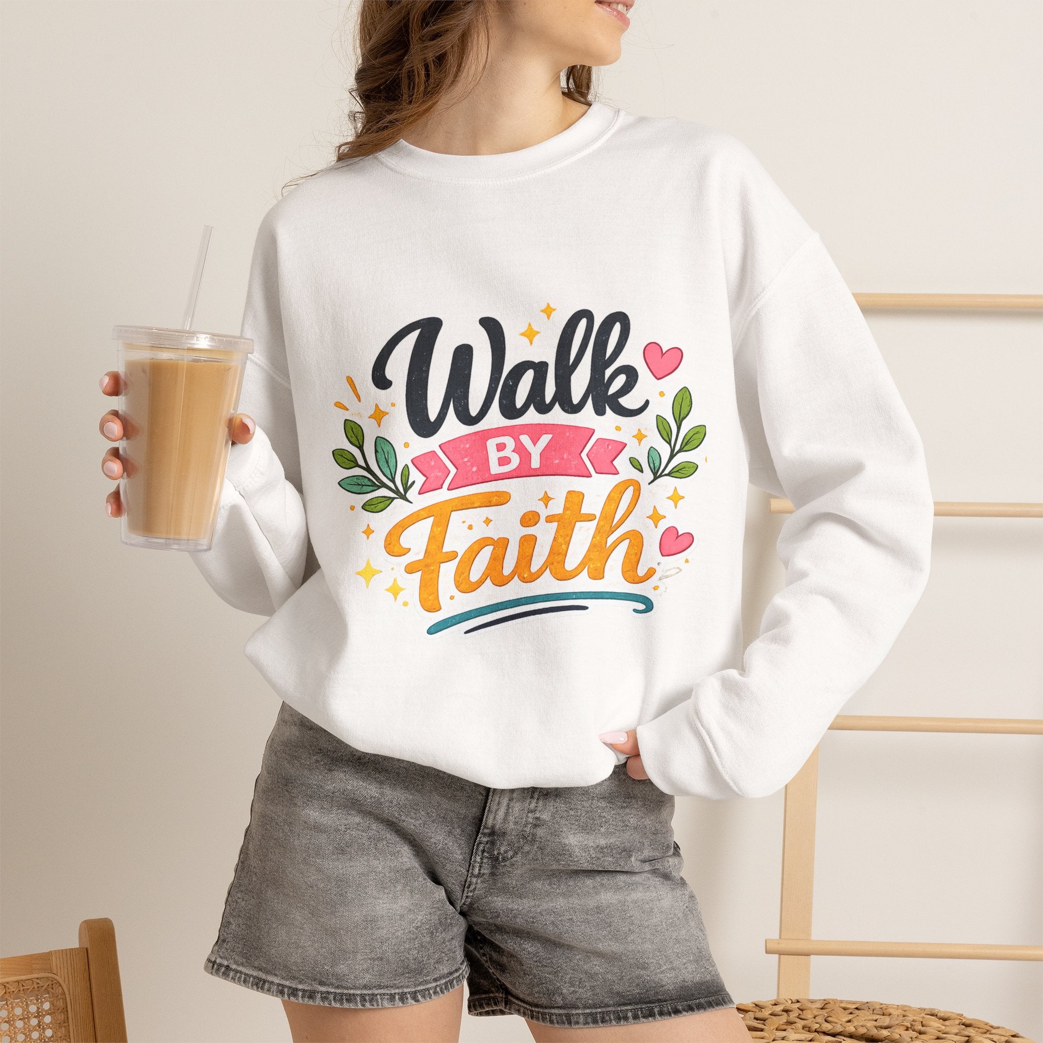 Walk By Faith Crewneck Sweatshirt — Inspirational Christian Pullover