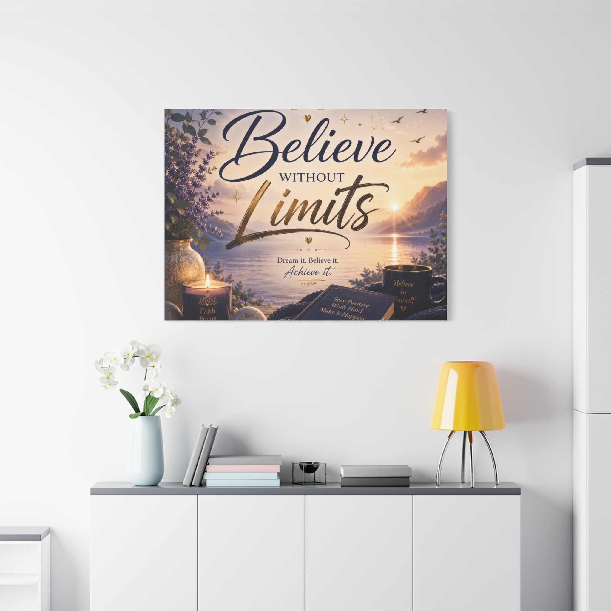 Believe Without Limits Canvas Wall Art – Inspirational Stretched Matte Print