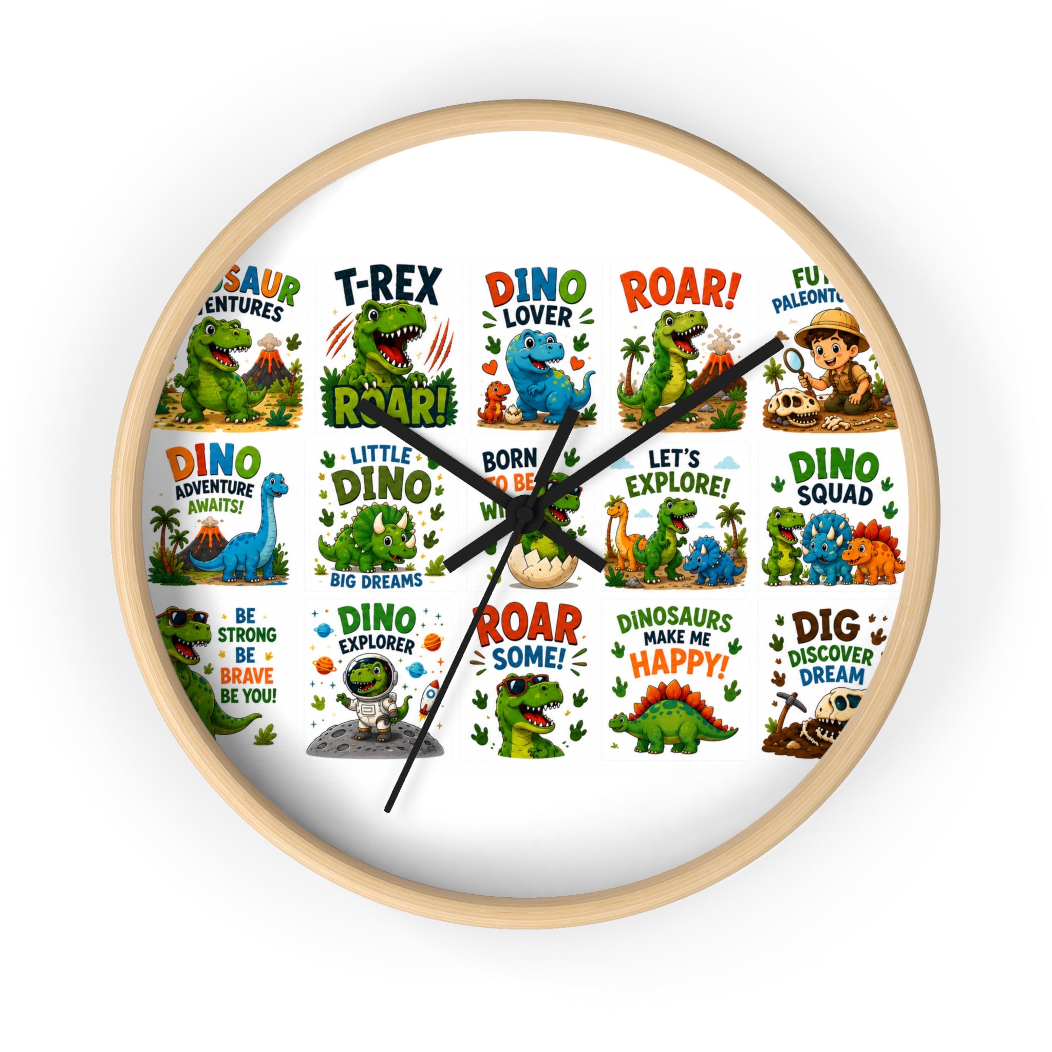 Dinosaur Kids Wall Clock — Colorful Roar & Dino Explorer Design