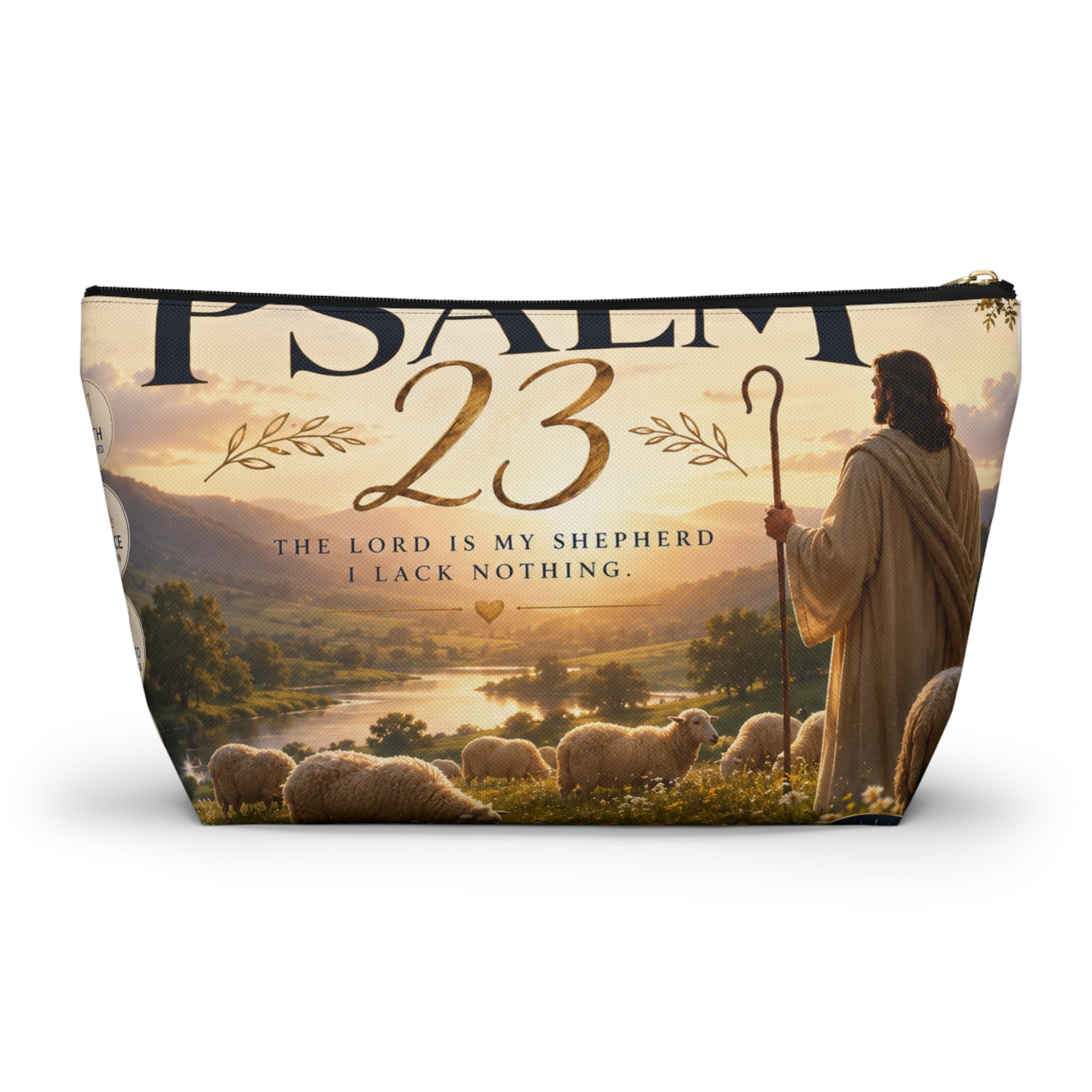 Psalm 23 Accessory Pouch — Christian Scripture Makeup Bag with 'The Lord Is My Shepherd' Design