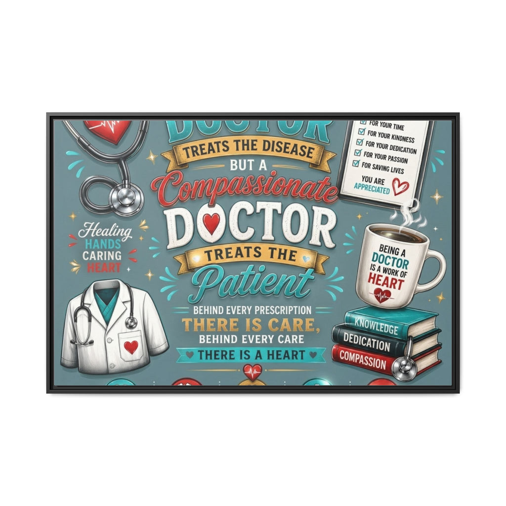 Framed Canvas Print — 'A Great Doctor Treats the Patient' Medical Tribute Wall Art