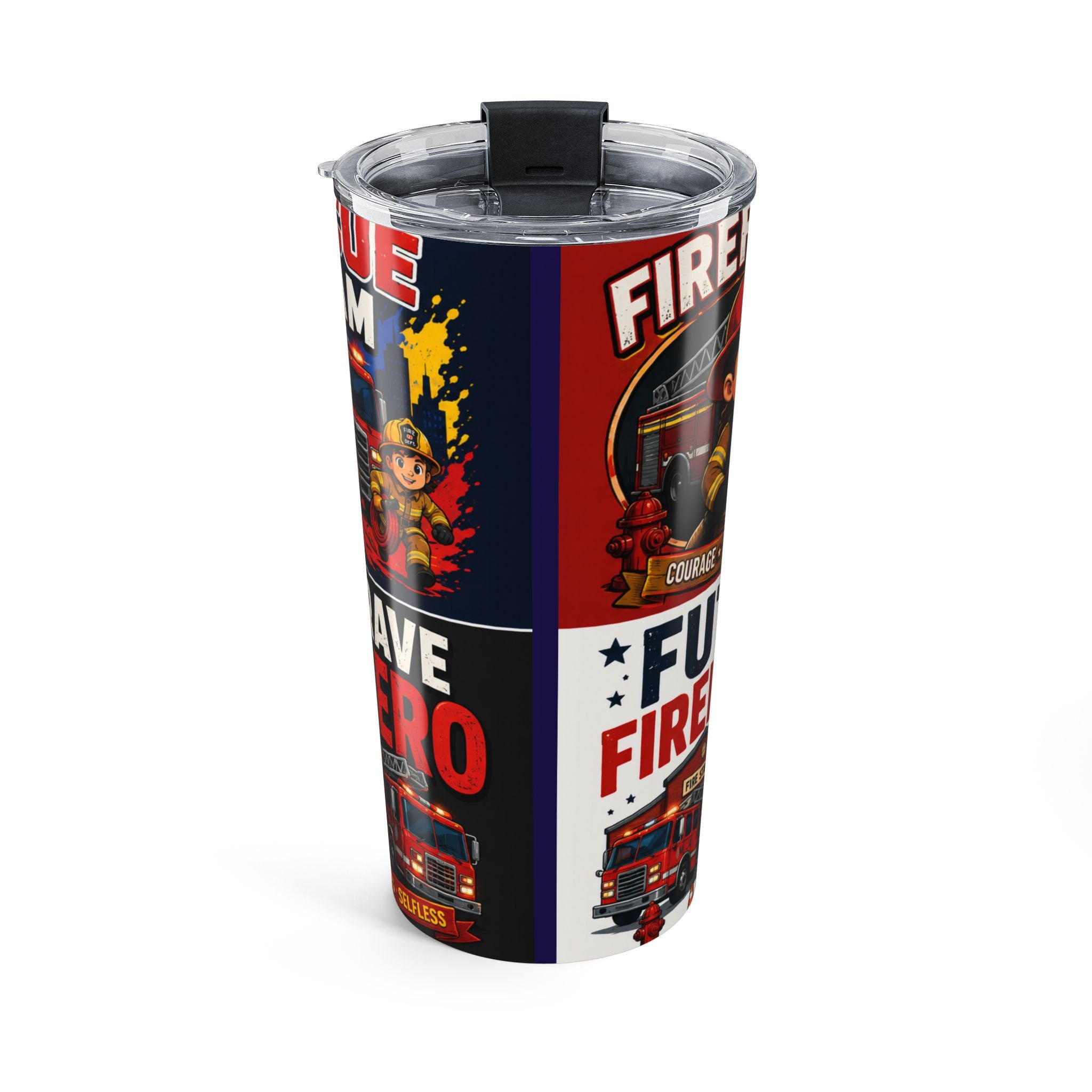 Firefighter 20oz Tumbler — Cute Firefighter Cartoon Travel Mug, Rescue Team Gift