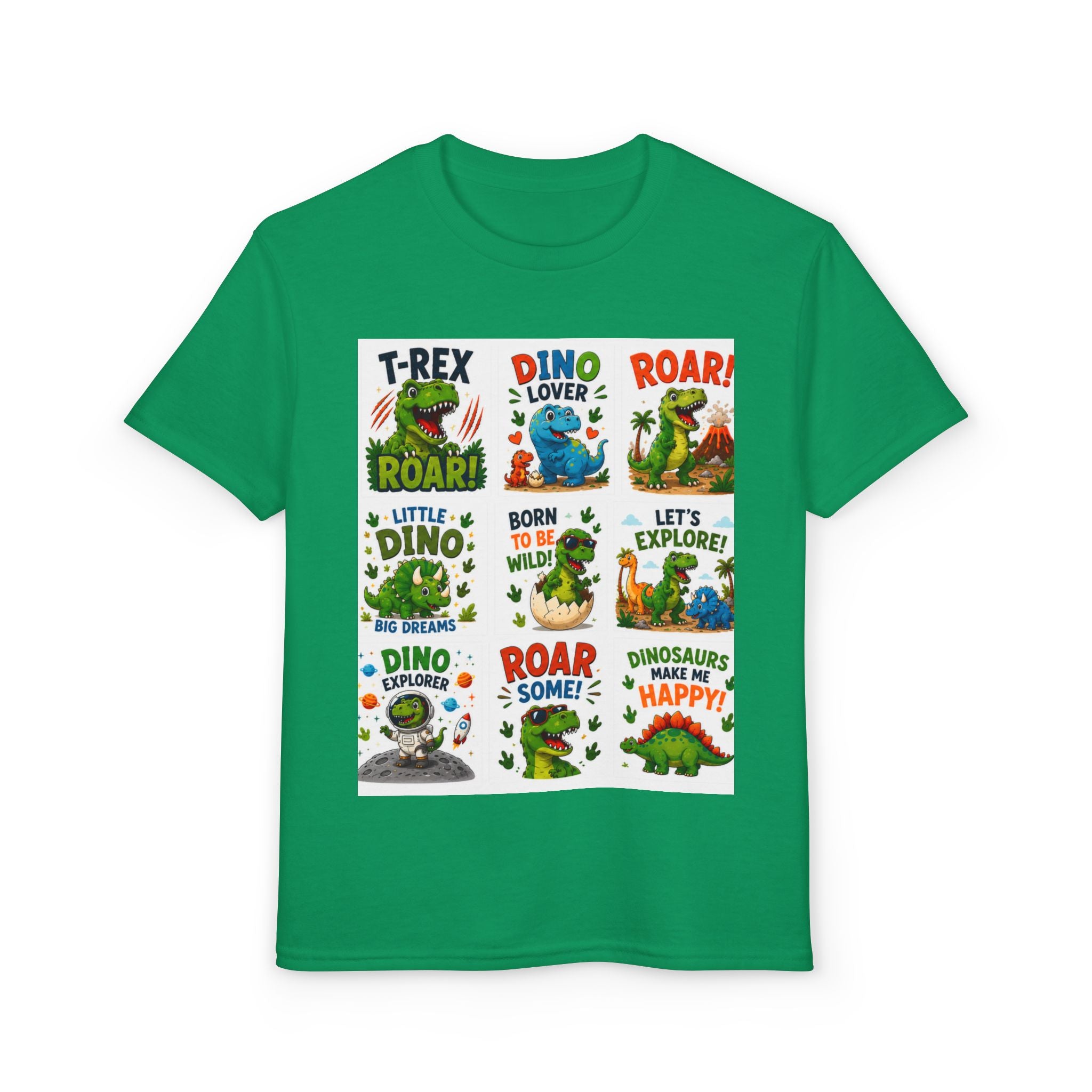 Kids Dinosaur T-Shirt — Cute Dino Quotes & Cartoon Grid Design