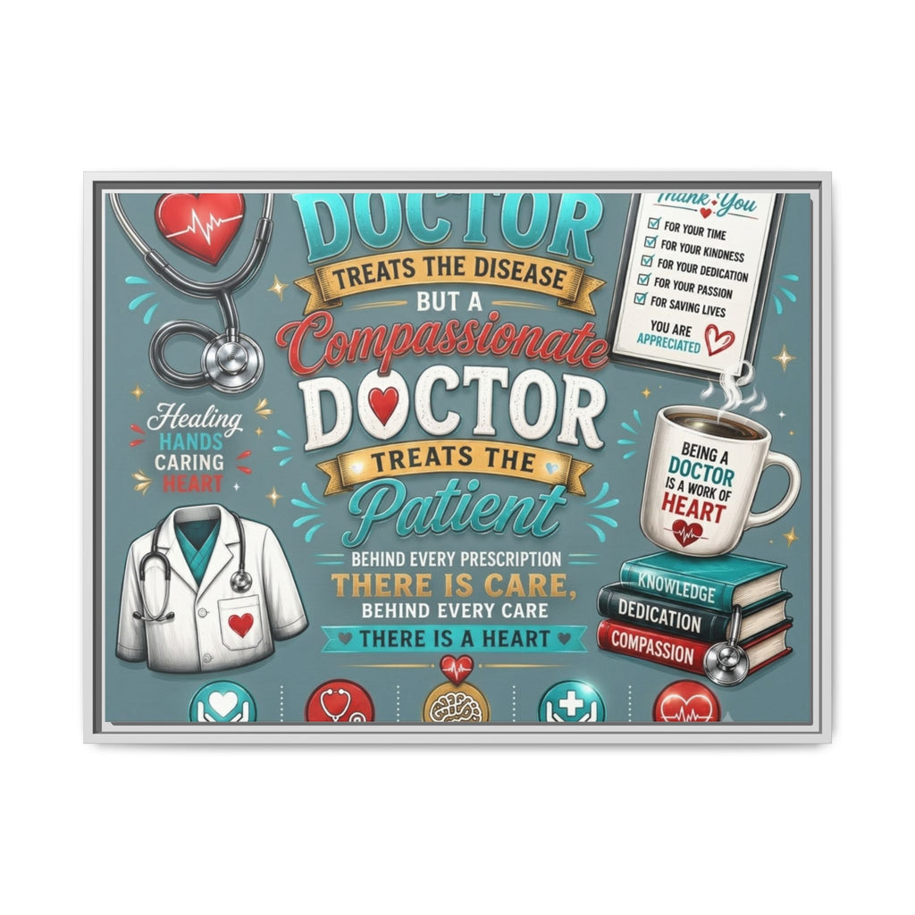Framed Canvas Print — 'A Great Doctor Treats the Patient' Medical Tribute Wall Art