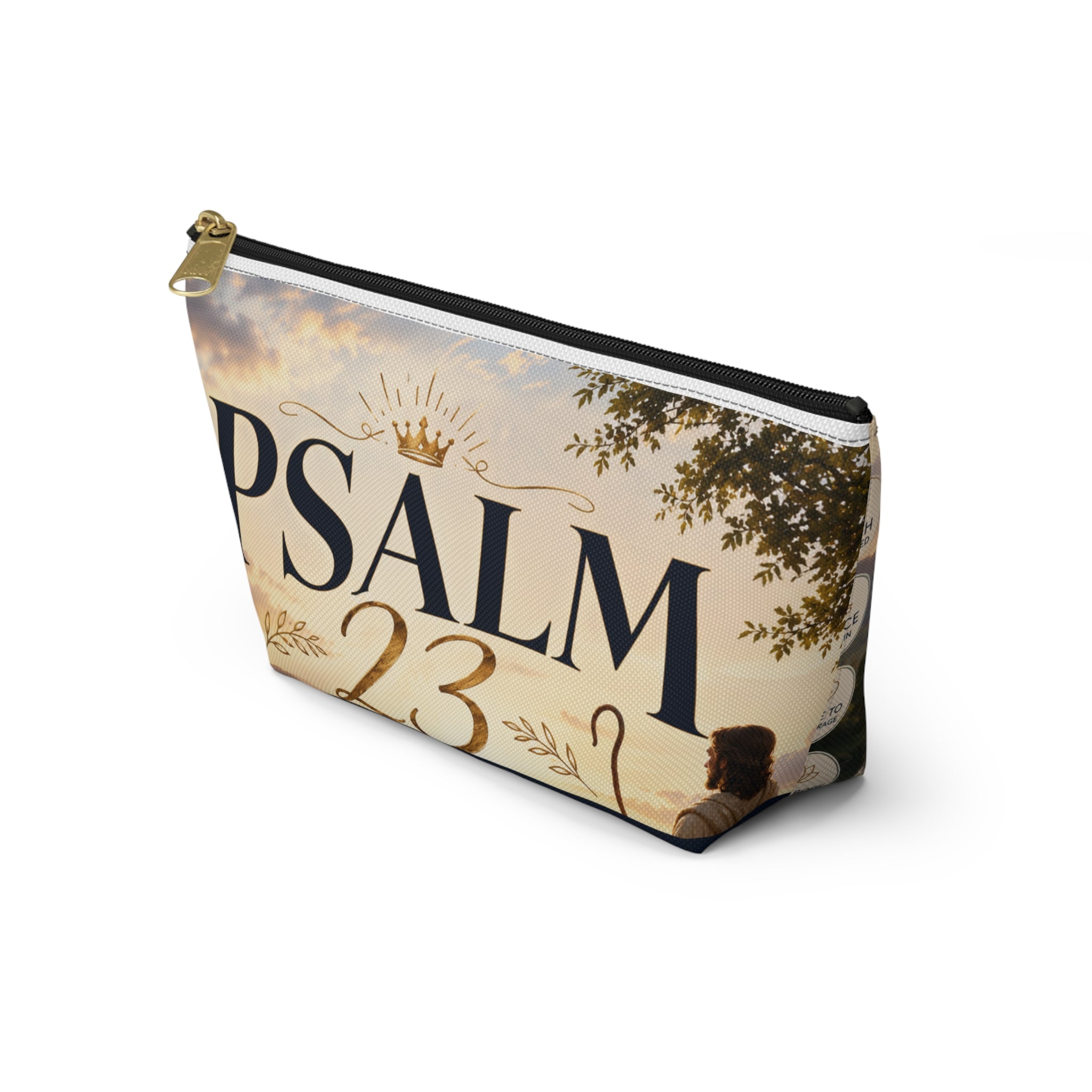 Psalm 23 Accessory Pouch — Christian Scripture Makeup Bag with 'The Lord Is My Shepherd' Design