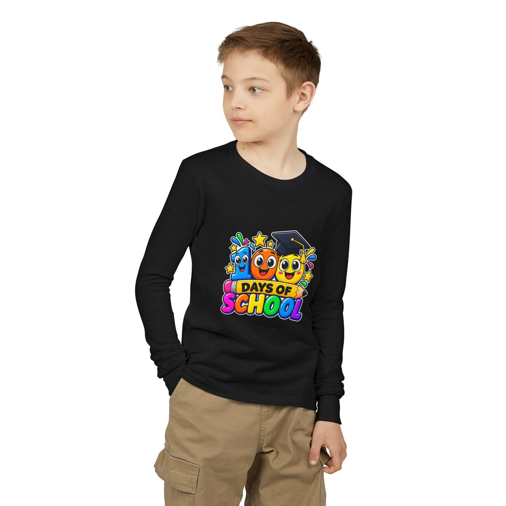 100 Days of School Youth Long Sleeve Tee – Colorful Graduation Mascots