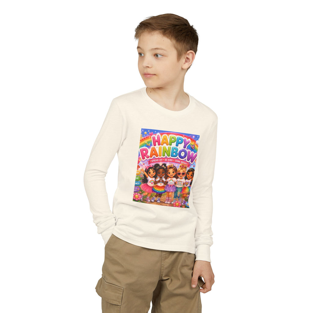 Happy Rainbow Kids Long Sleeve Tee — Cute Multiracial Doll Graphic