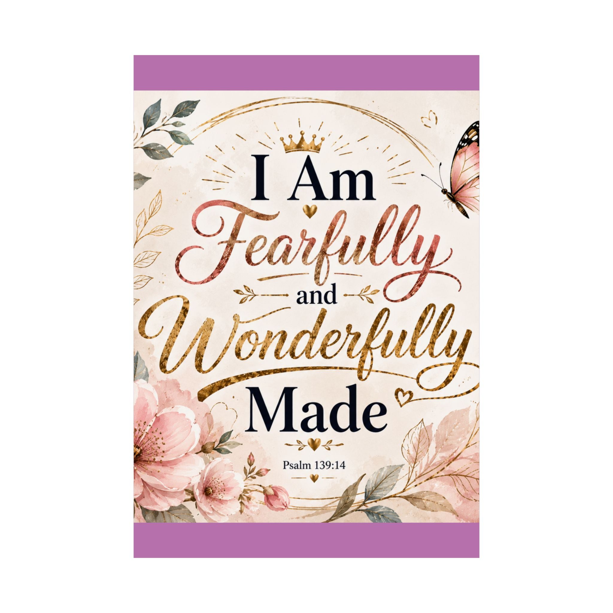 Fearfully & Wonderfully Made Vertical Poster — Inspirational Christian Wall Art (Psalm 139:14)