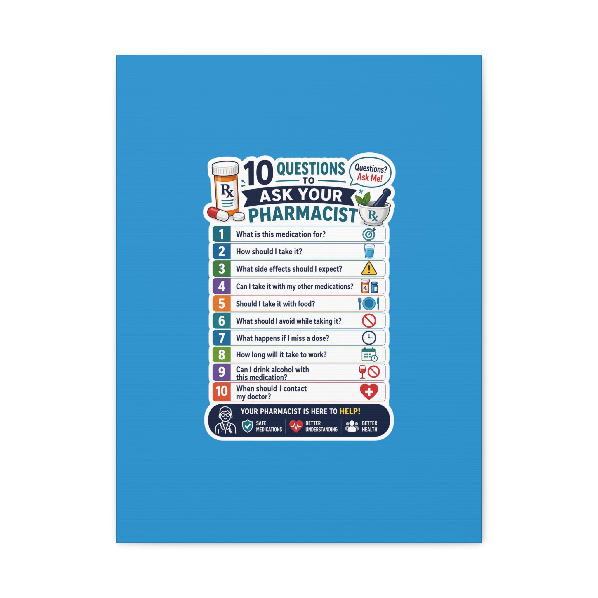 Pharmacist Questions Canvas Print — "10 Questions to Ask Your Pharmacist"