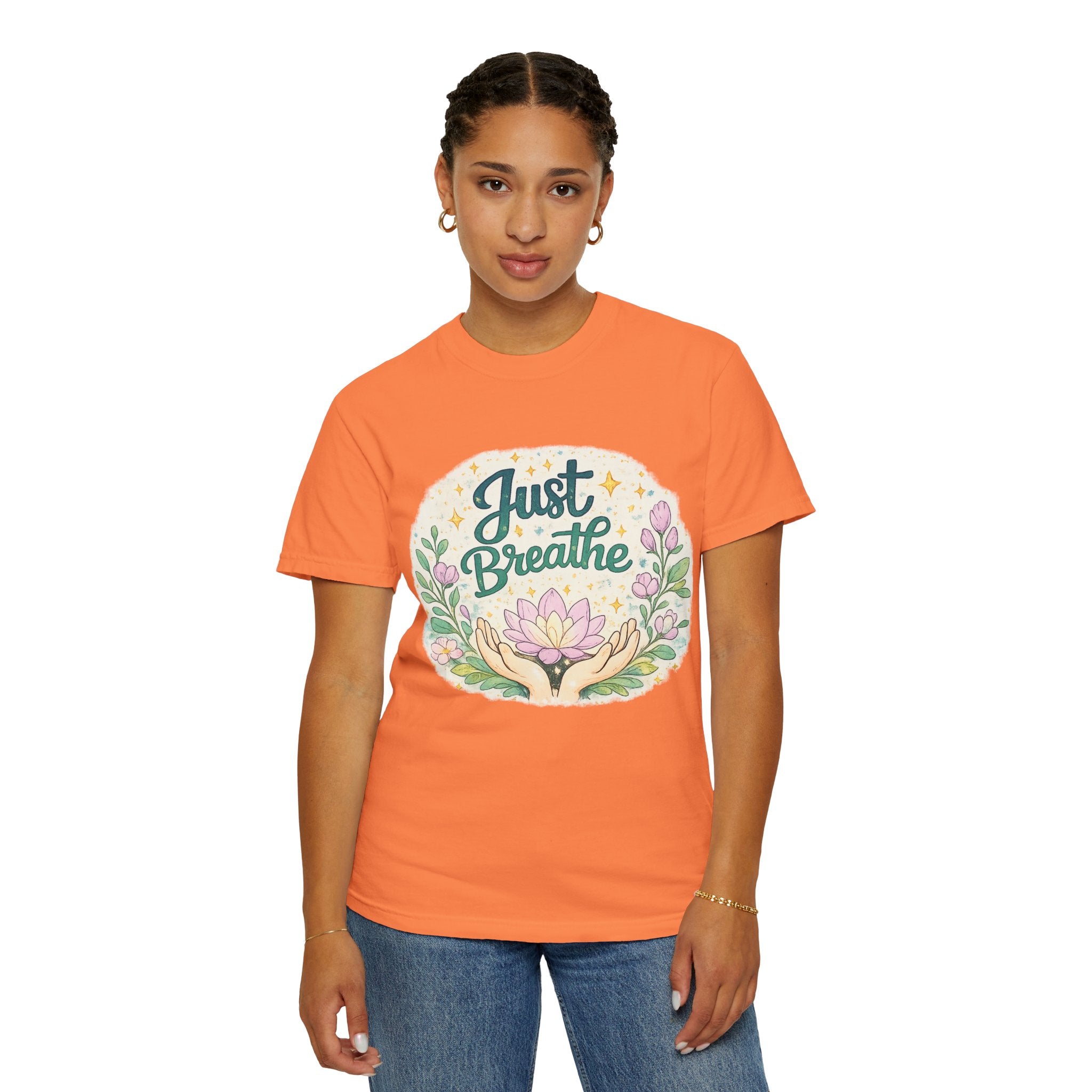 Just Breathe T-Shirt — Floral Lotus Mindfulness Tee
