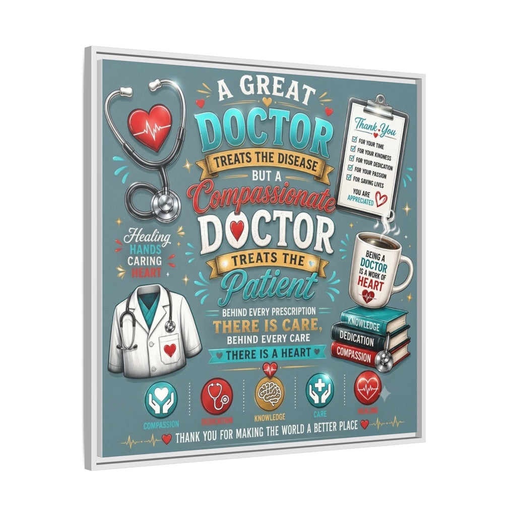 Framed Canvas Print — 'A Great Doctor Treats the Patient' Medical Tribute Wall Art