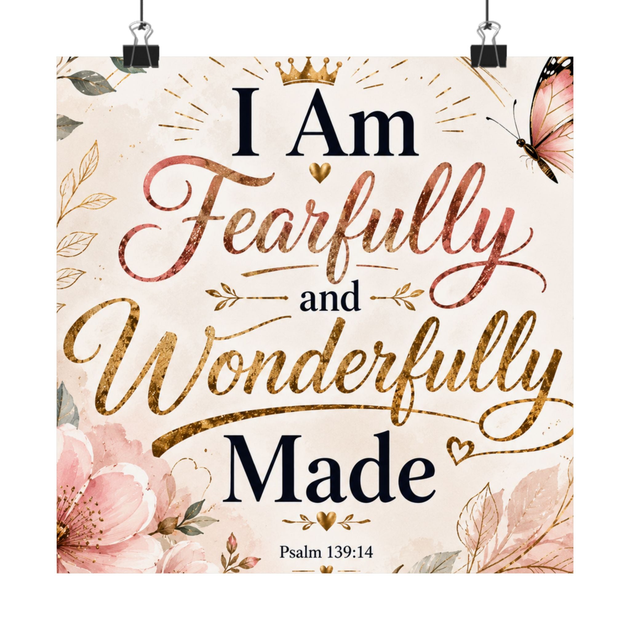 Fearfully & Wonderfully Made Vertical Poster — Inspirational Christian Wall Art (Psalm 139:14)