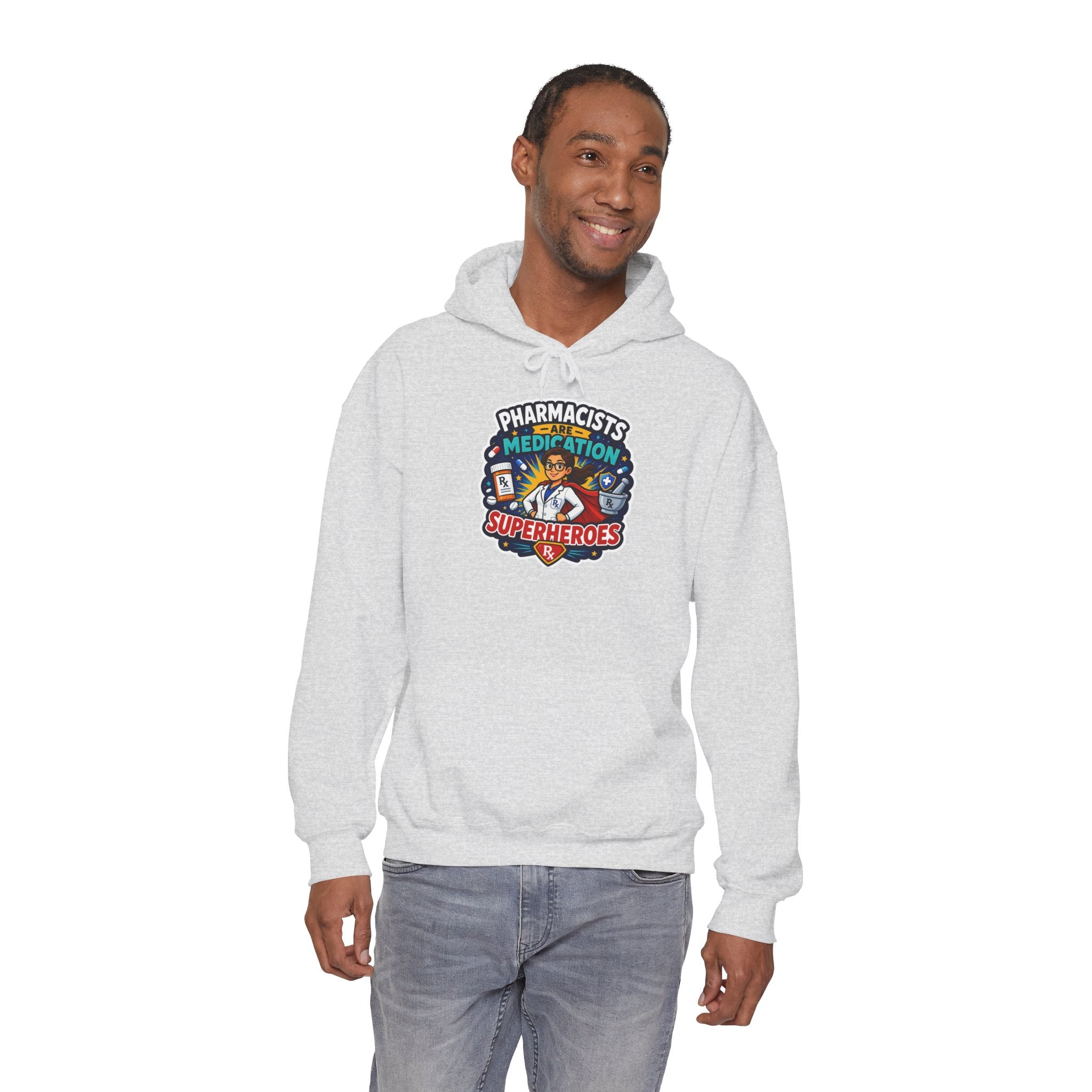 Pharmacists Are Superheroes Hoodie — "Pharmacists Medication Superheroes" Graphic Hooded Sweatshirt