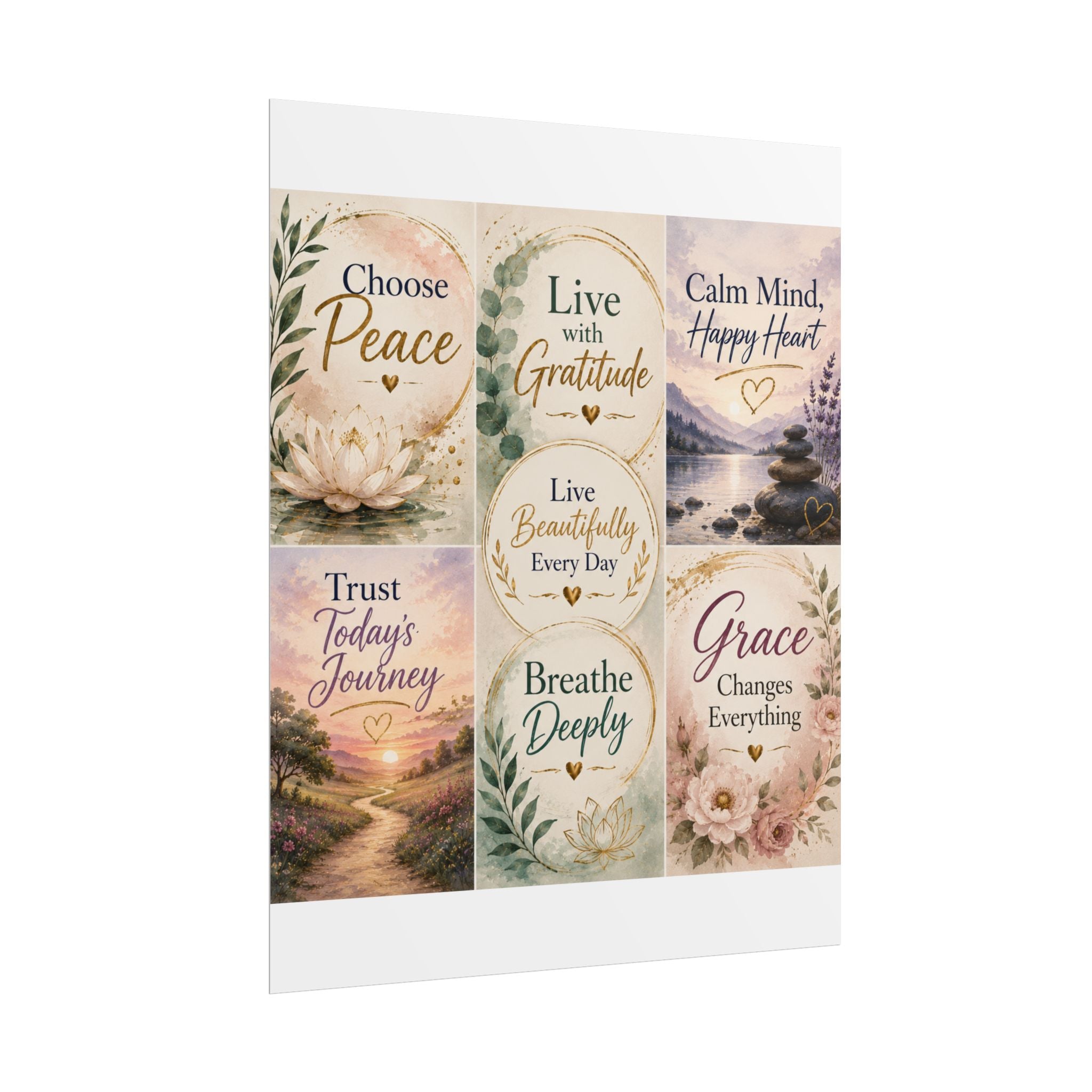 Rolled Poster - Inspirational Wall Art Set: "Choose Peace / Live with Gratitude / Calm Mind, Happy Heart / Trust Today's Journey / [...]