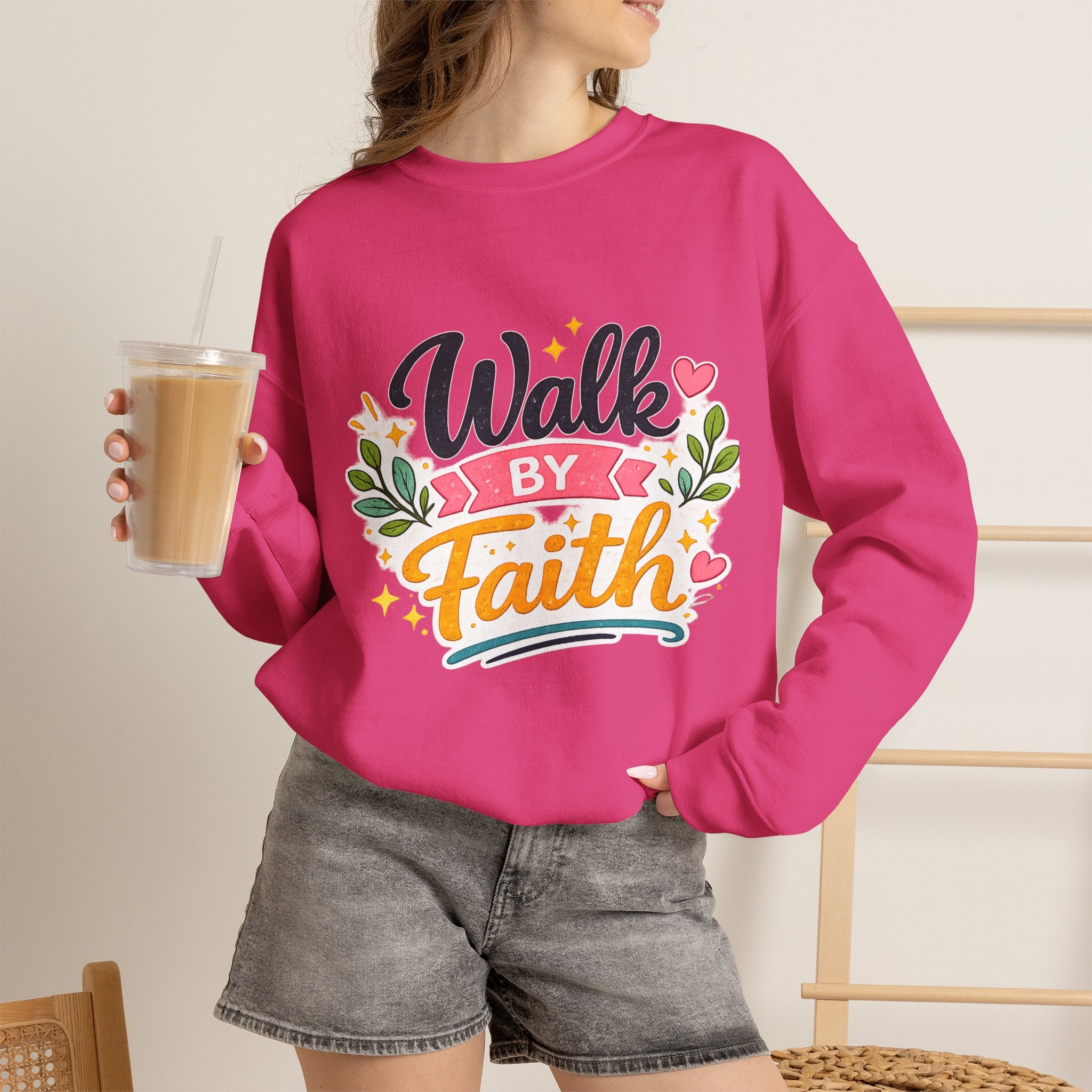 Walk By Faith Crewneck Sweatshirt — Inspirational Christian Pullover