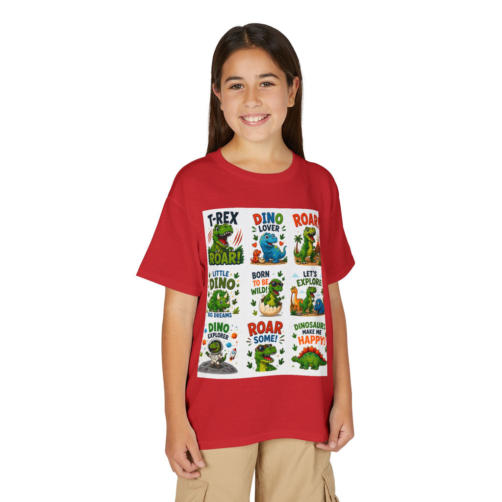 Kids Dinosaur T-Shirt — Cute Dino Quotes & Cartoon Grid Design