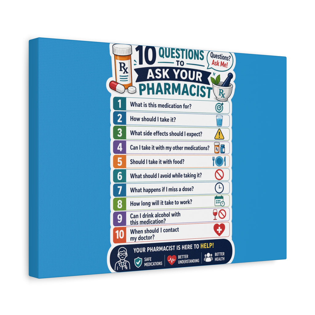 Pharmacist Questions Canvas Print — "10 Questions to Ask Your Pharmacist"