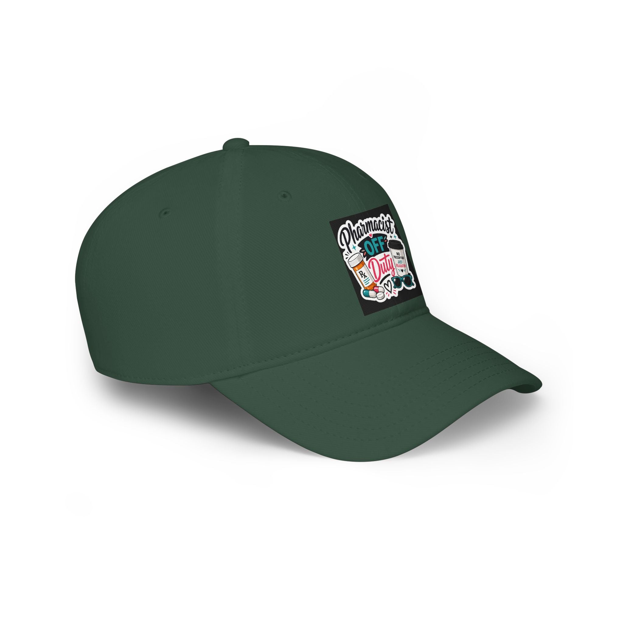 Pharmacist Off Duty Baseball Cap — Funny Pharmacist Hat with Pills & Script Patch