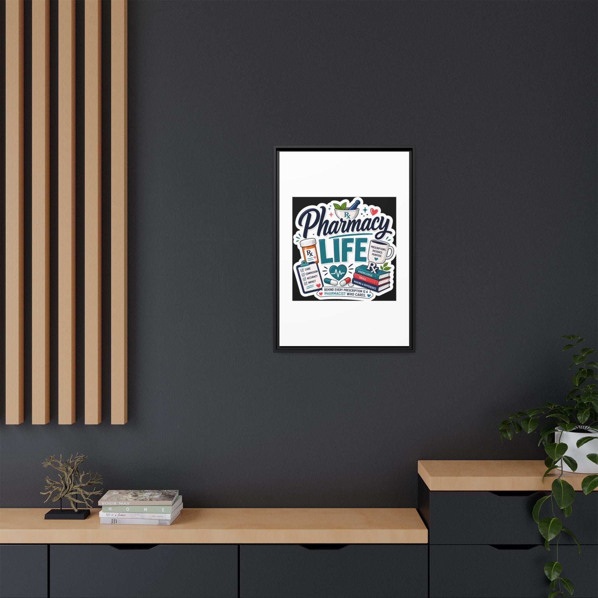 Pharmacy Life Framed Canvas Art — Colorful Pharmacist Wall Decor