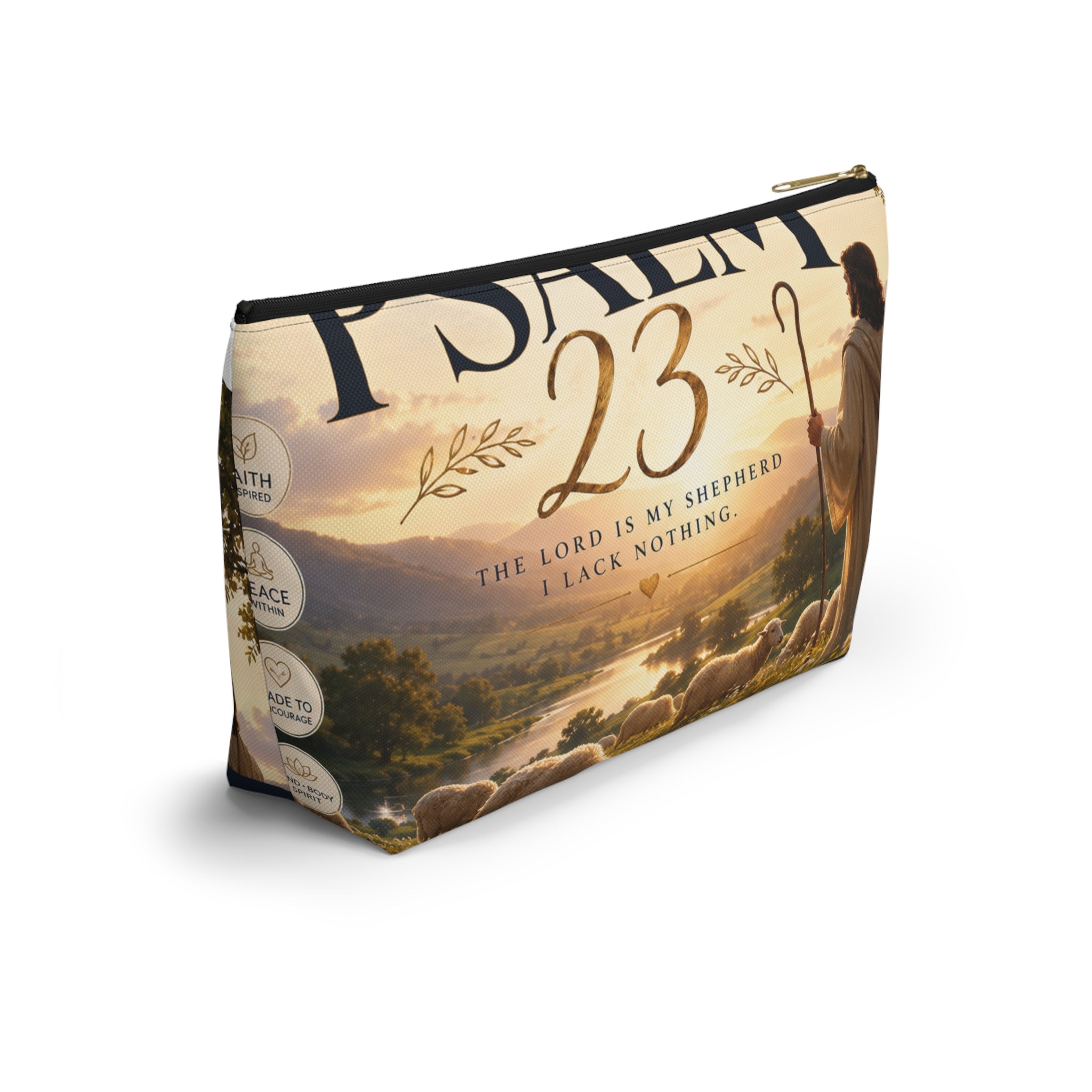 Psalm 23 Accessory Pouch — Christian Scripture Makeup Bag with 'The Lord Is My Shepherd' Design