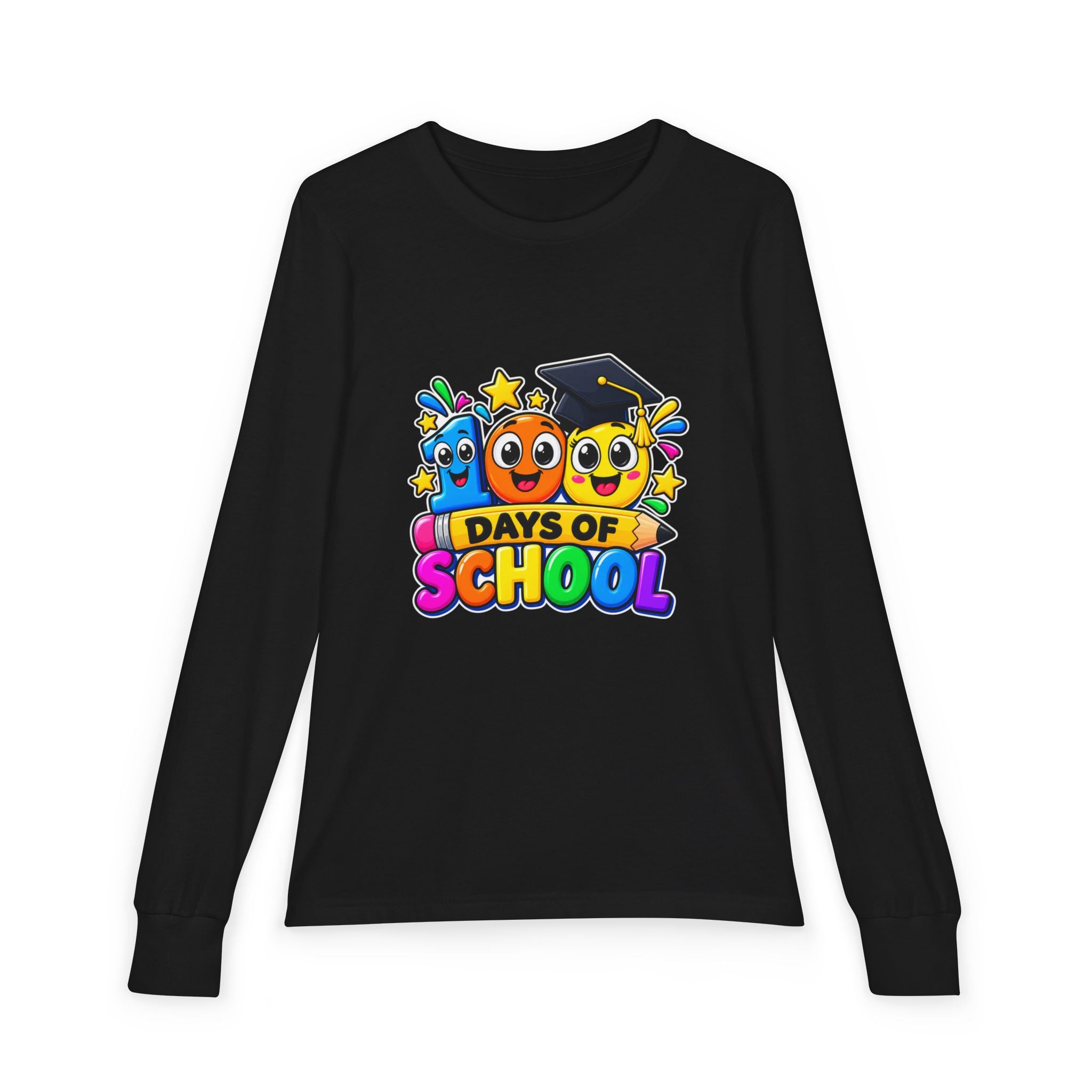 100 Days of School Youth Long Sleeve Tee – Colorful Graduation Mascots
