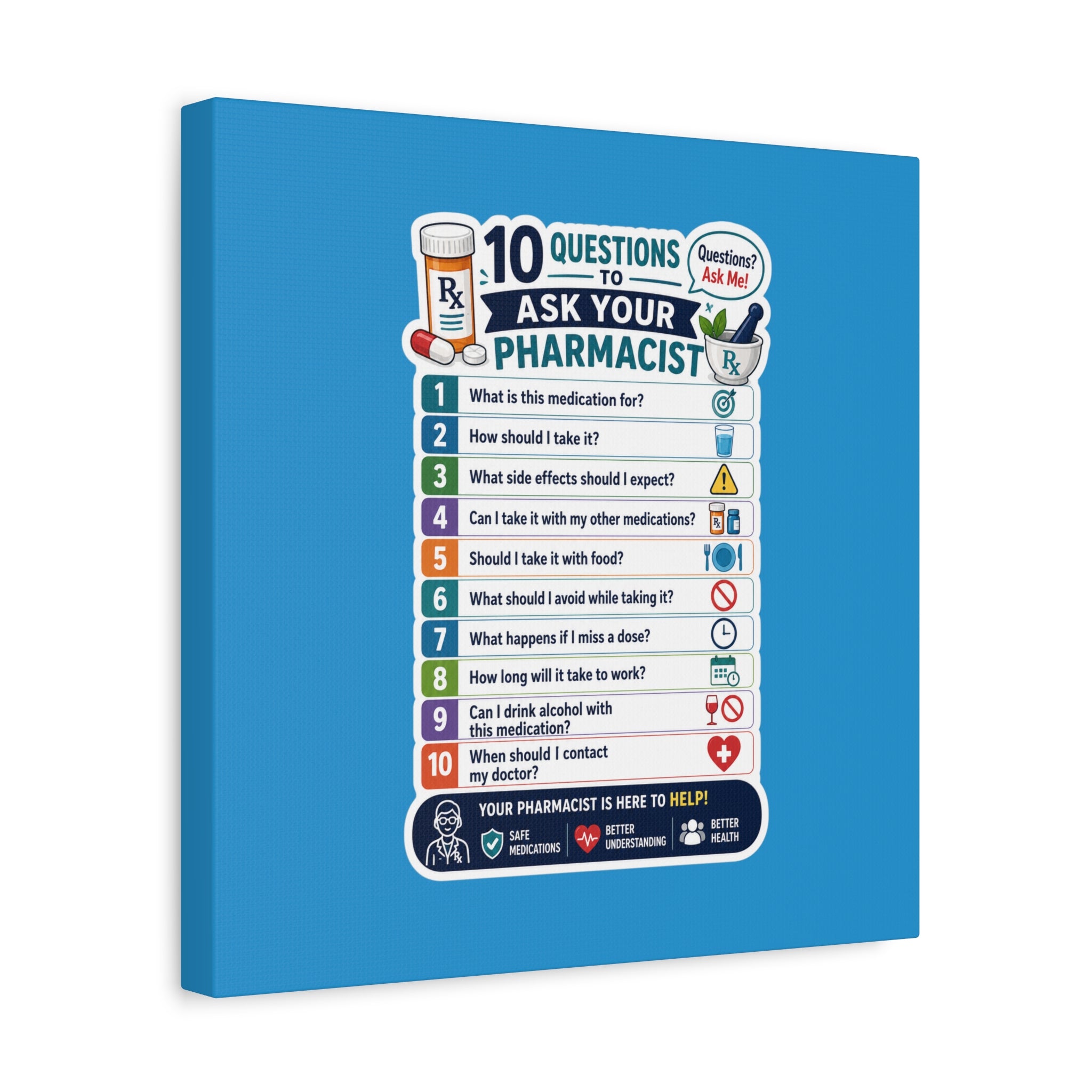 Pharmacist Questions Canvas Print — "10 Questions to Ask Your Pharmacist"