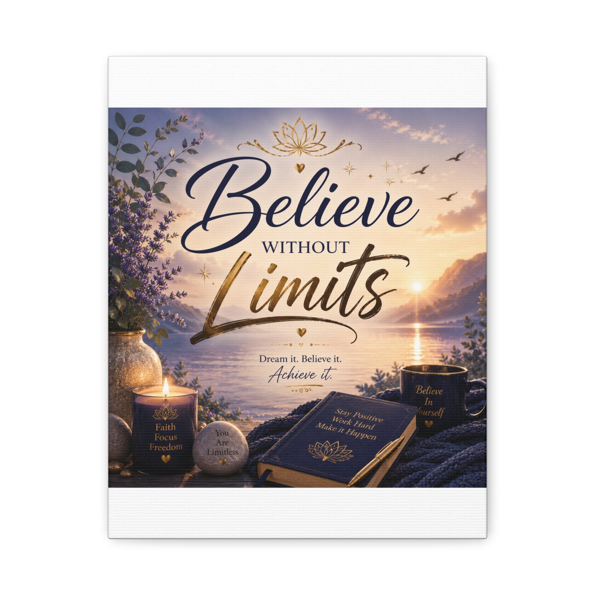 Believe Without Limits Canvas Wall Art – Inspirational Stretched Matte Print