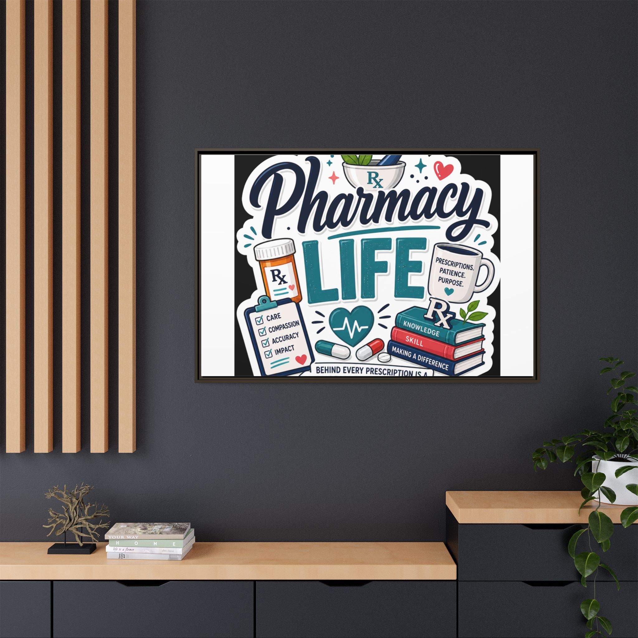 Pharmacy Life Framed Canvas Art — Colorful Pharmacist Wall Decor