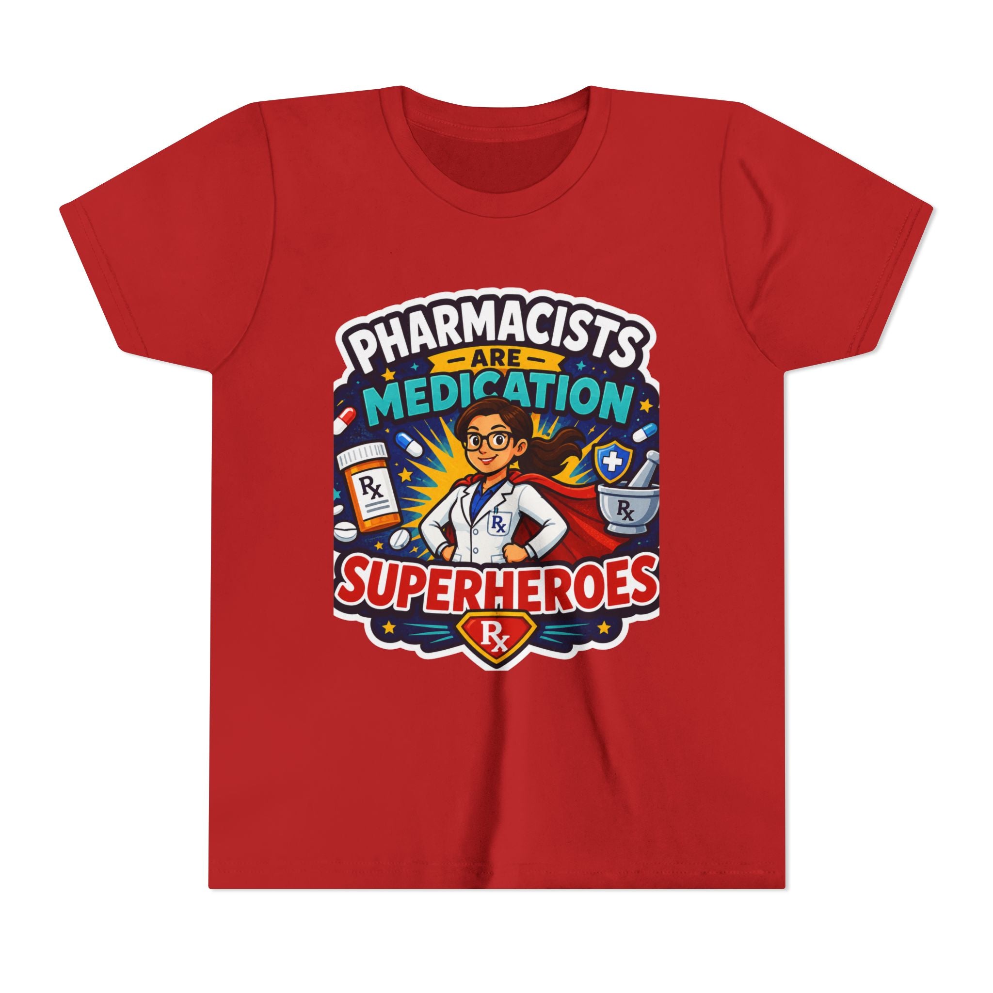 Youth Tee — "Pharmacists Are Medication Superheroes" Cartoon Pharmacy Shirt