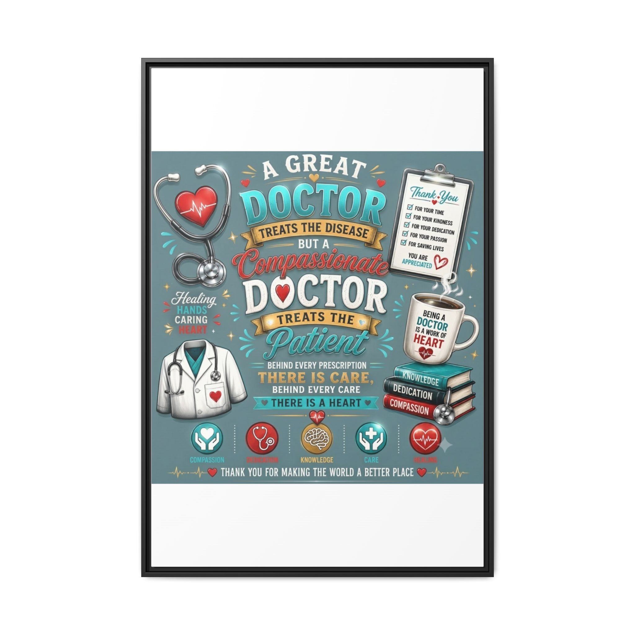 Framed Canvas Print — 'A Great Doctor Treats the Patient' Medical Tribute Wall Art