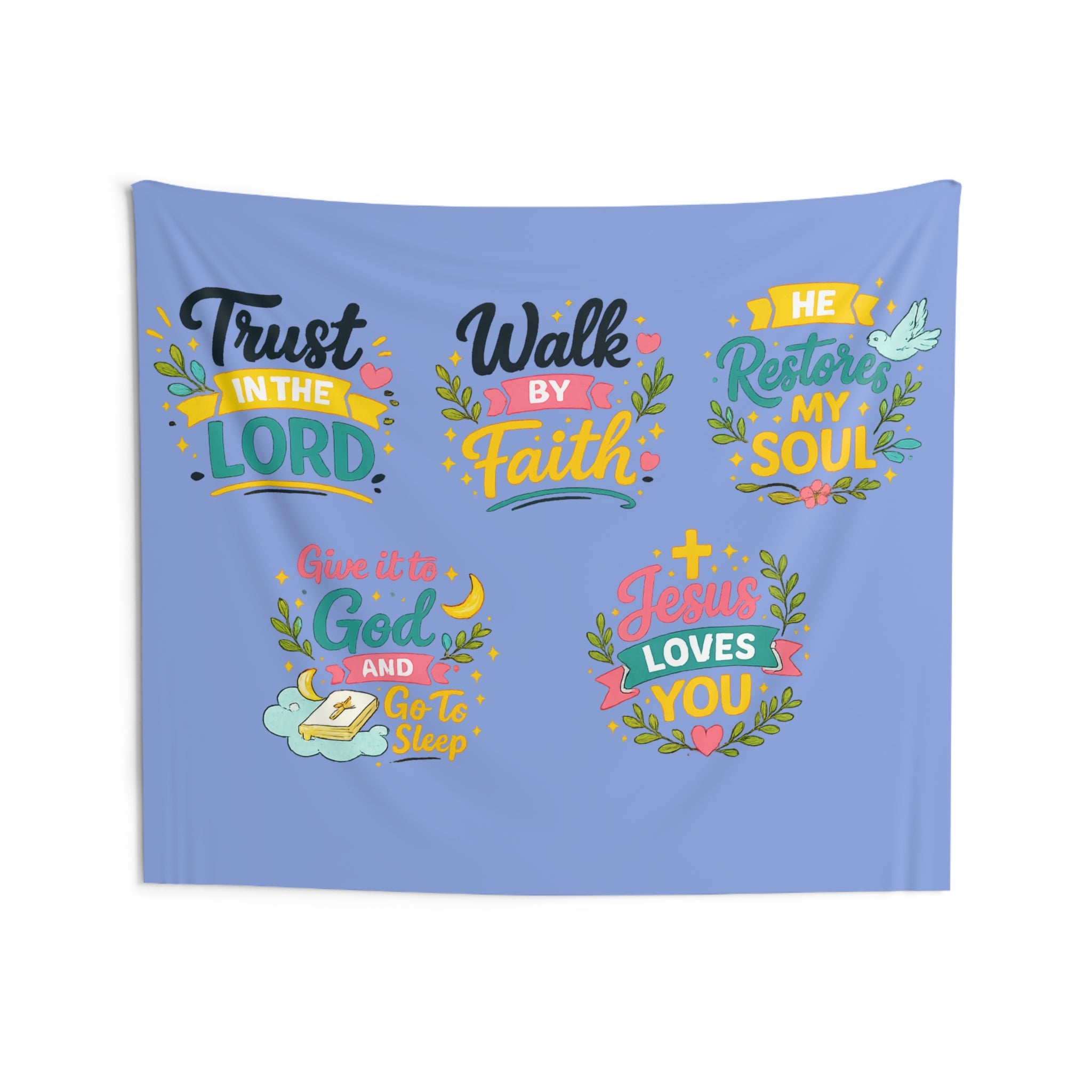 Christian Inspirational Wall Tapestry — Bible Verse Faith Décor (Trust in the Lord, Walk by Faith, He Restores My Soul)