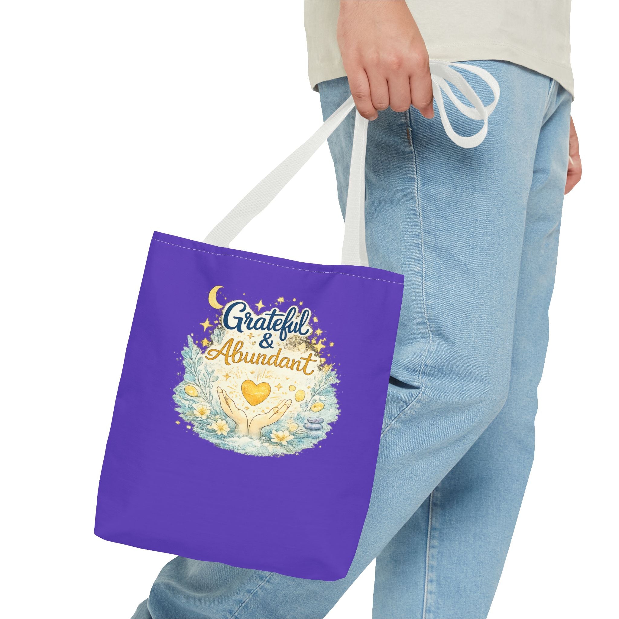 Grateful & Abundant Purple Tote Bag — Inspirational Everyday Shopper