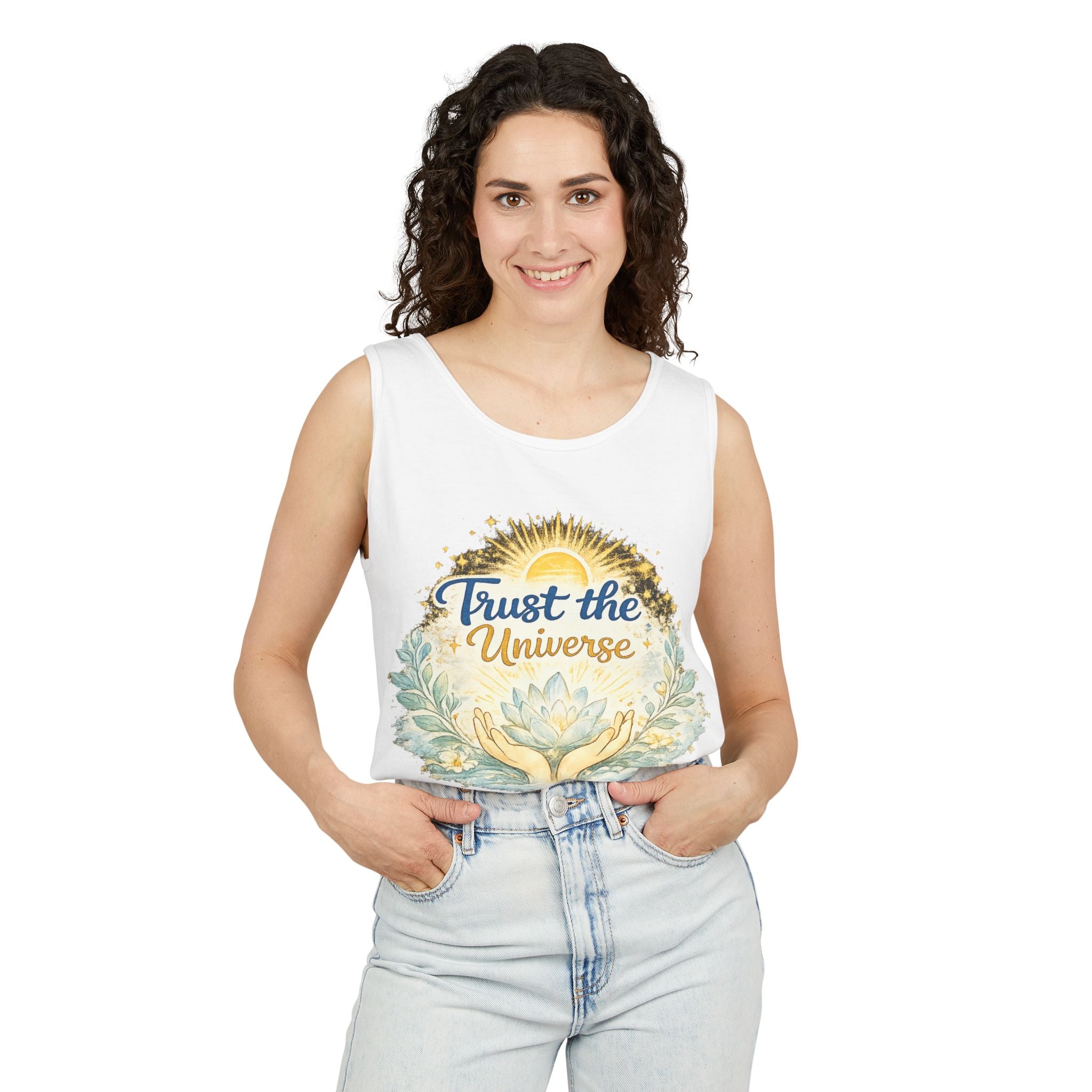 Trust the Universe Tank Top — Spiritual Lotus Graphic Vest