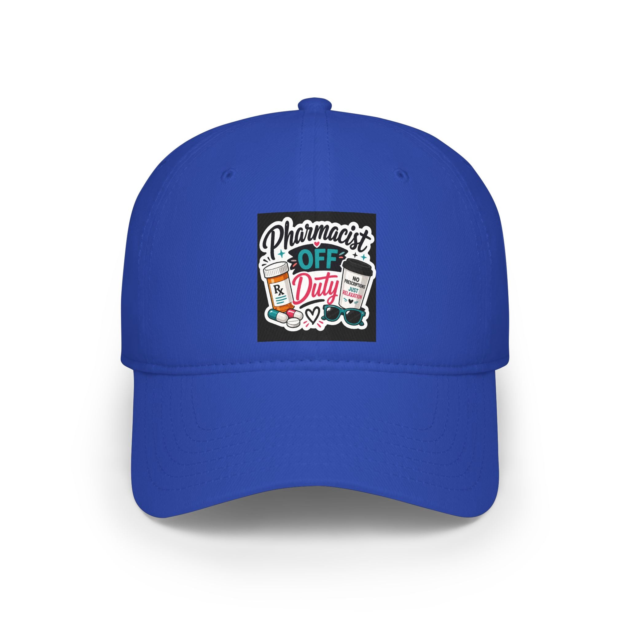 Pharmacist Off Duty Baseball Cap — Funny Pharmacist Hat with Pills & Script Patch