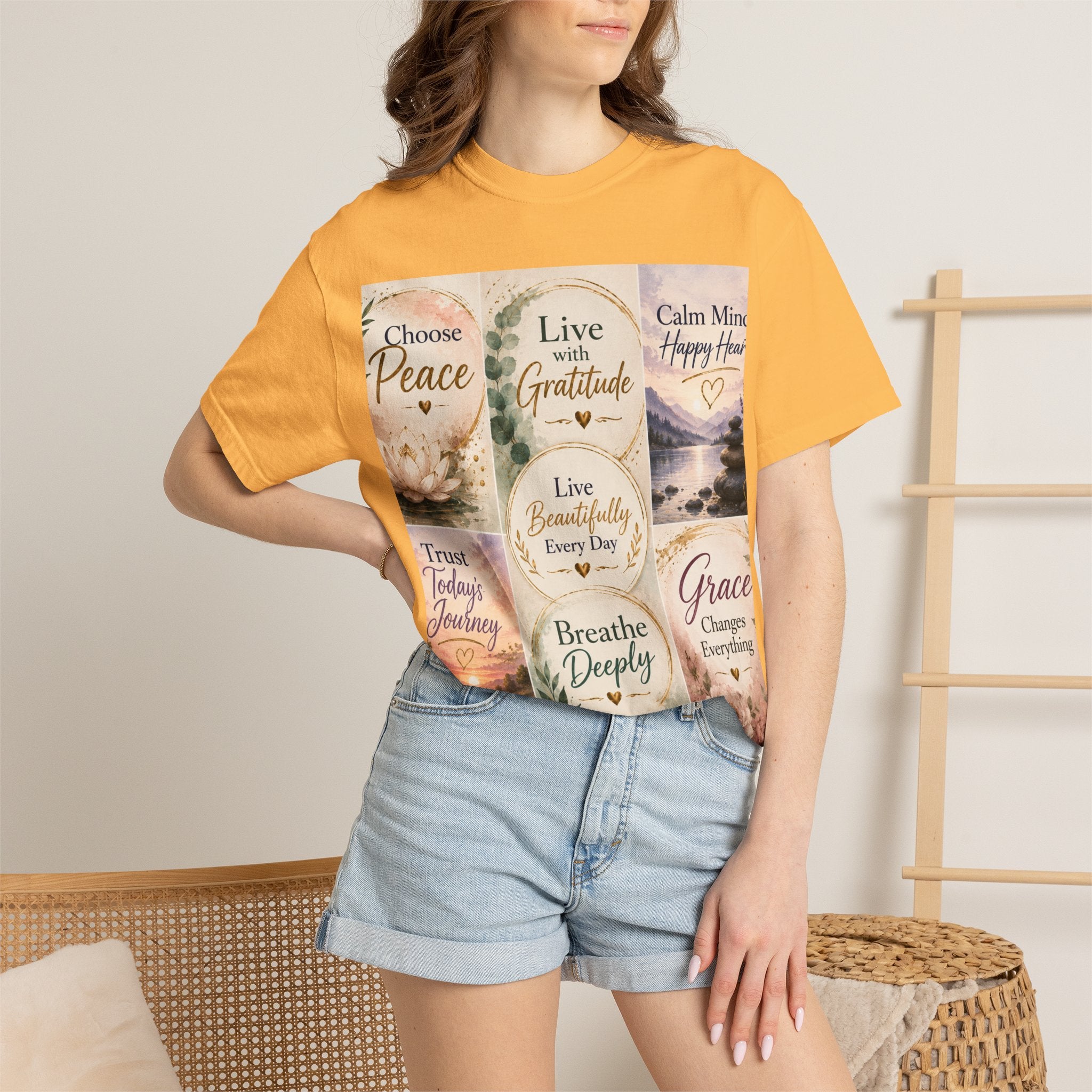 Inspirational Quote T-Shirt — Choose Peace, Live with Gratitude, Breathe Deeply