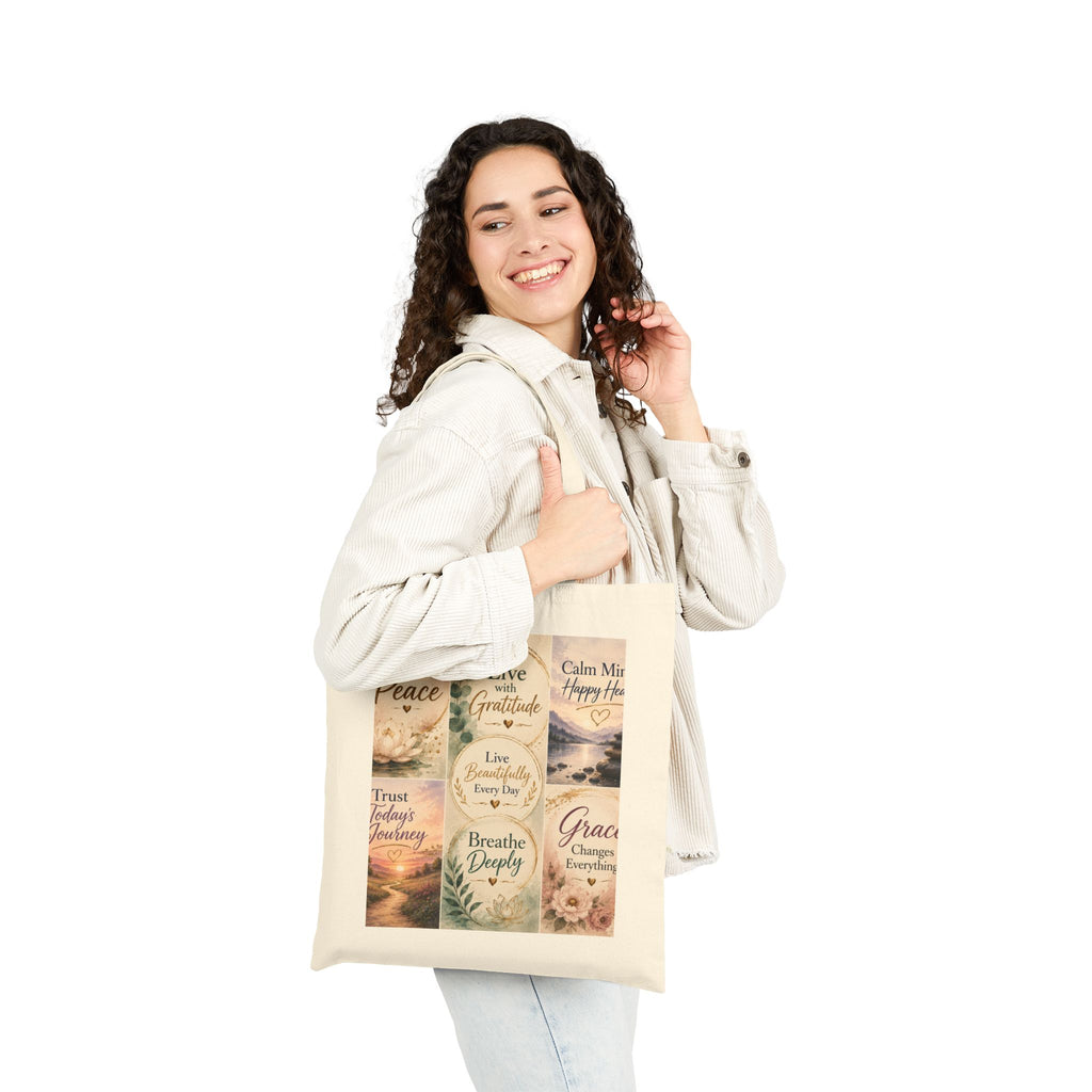 Inspirational Quotes Canvas Tote Bag — Choose Peace, Live Mindfully Design